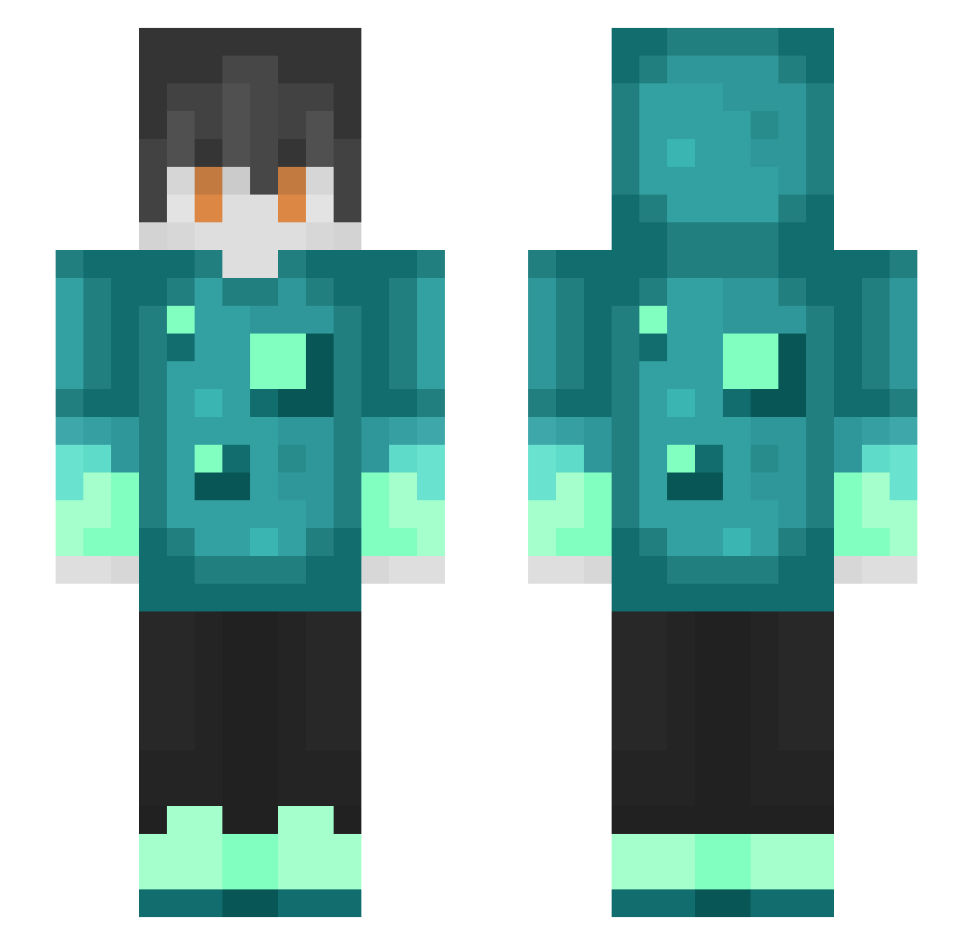 SapphireSquid Minecraft skin, front and back view