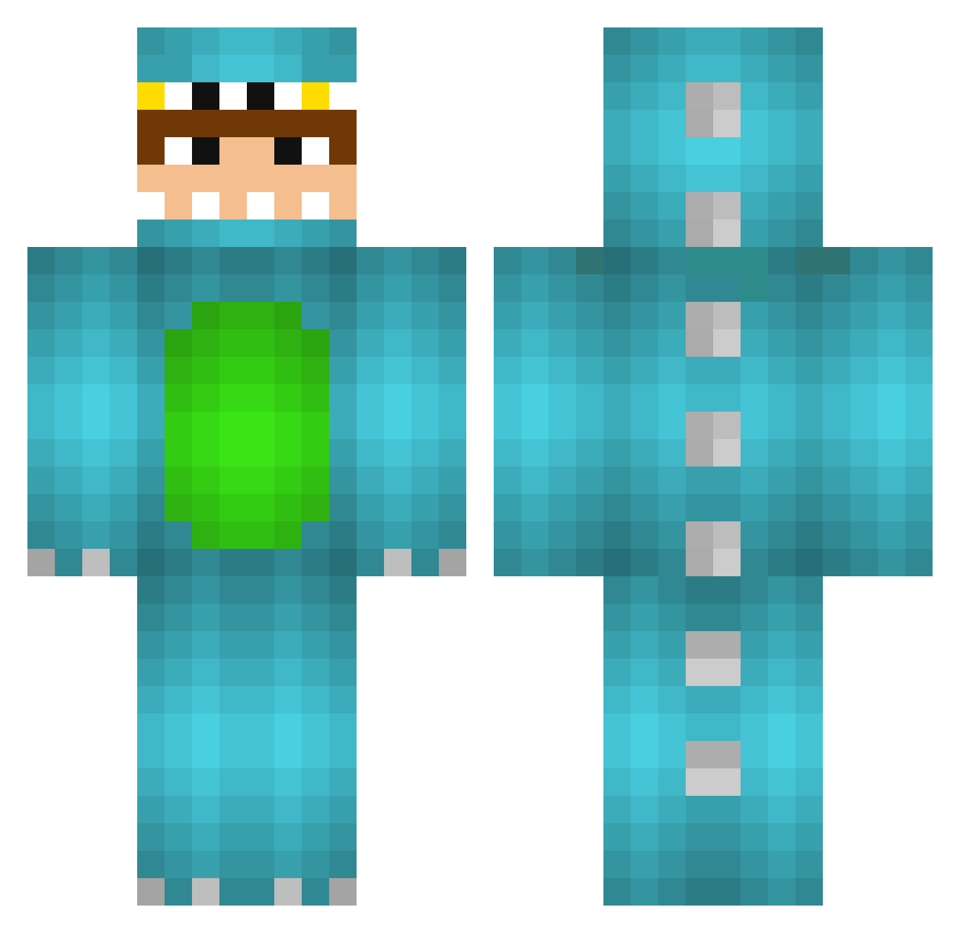 SaltyNation Minecraft skin, front and back view