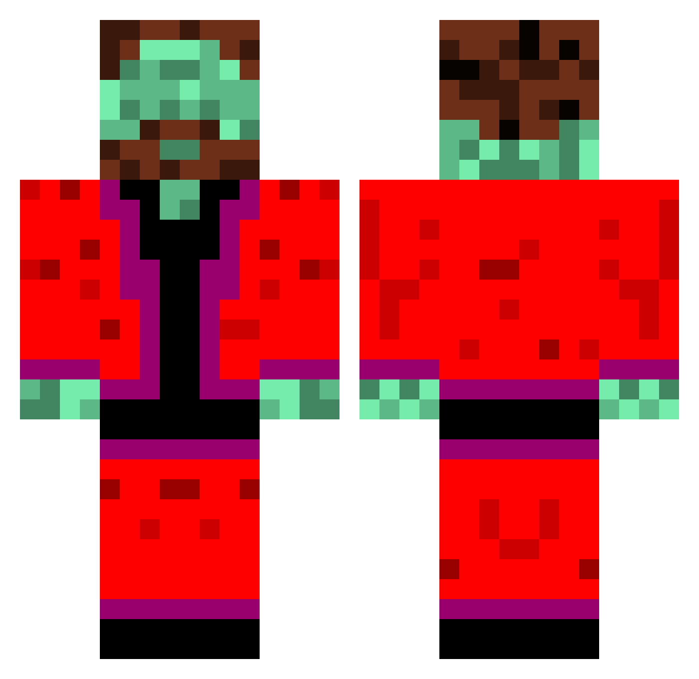 Schizopod Minecraft skin, front and back view