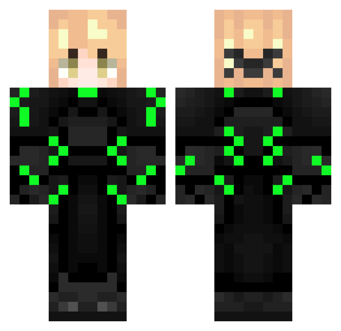 EmeraldW Minecraft skin, front and back view