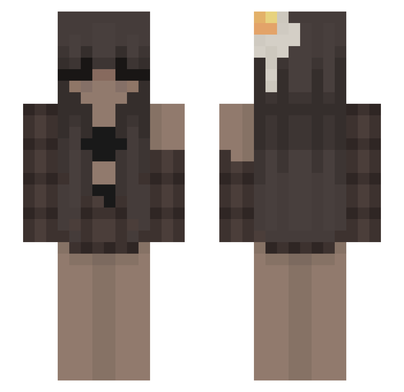 Spireless Minecraft skin, front and back view