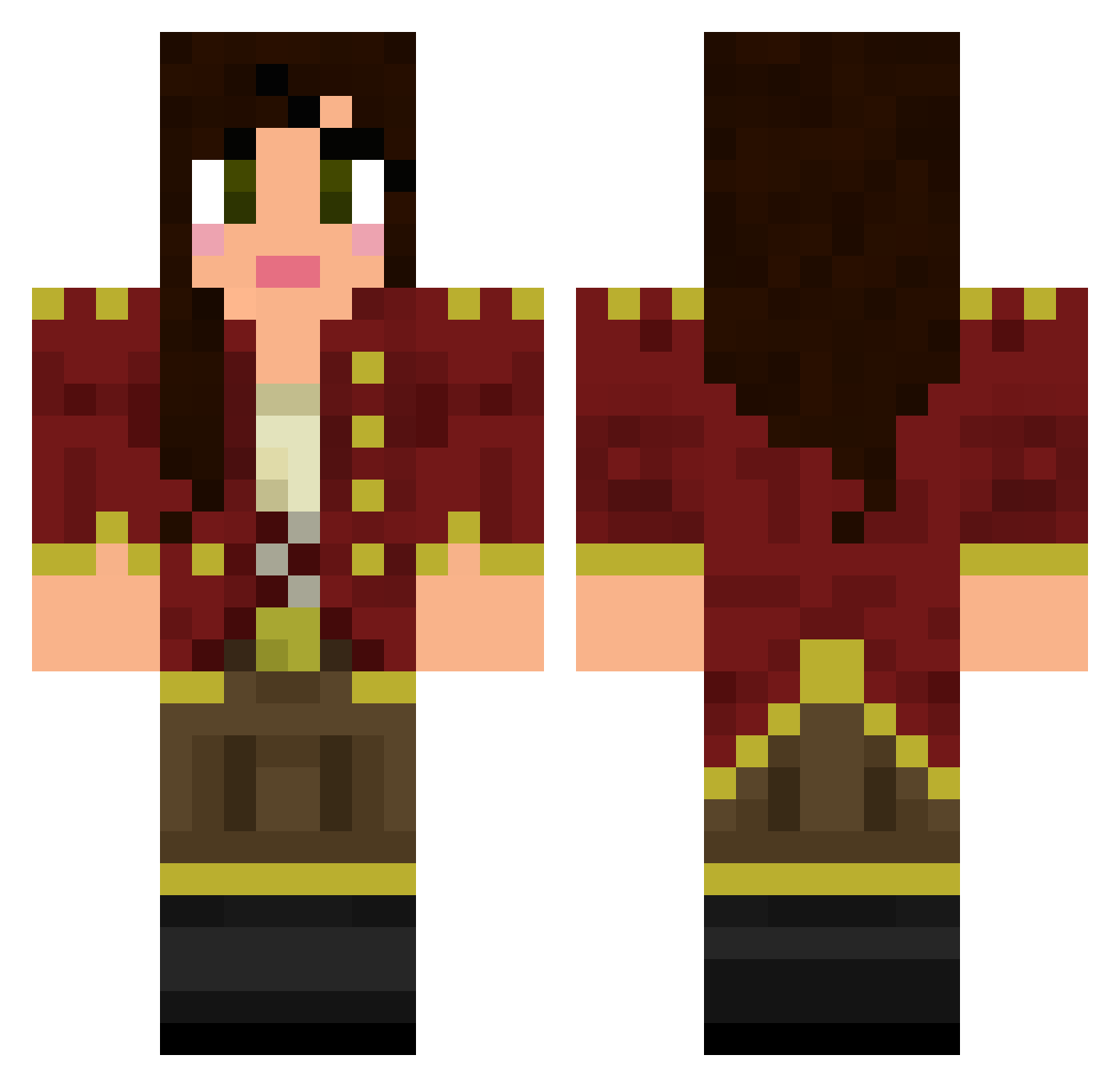 Jennilee Minecraft skin, front and back view