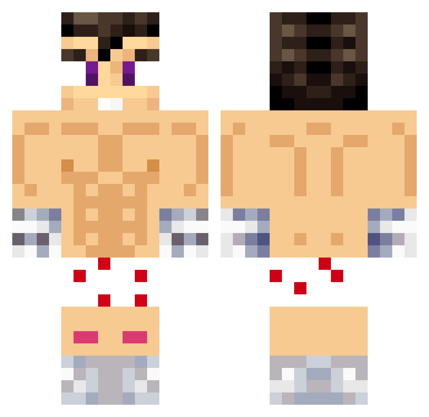 Pou666 Minecraft skin, front and back view