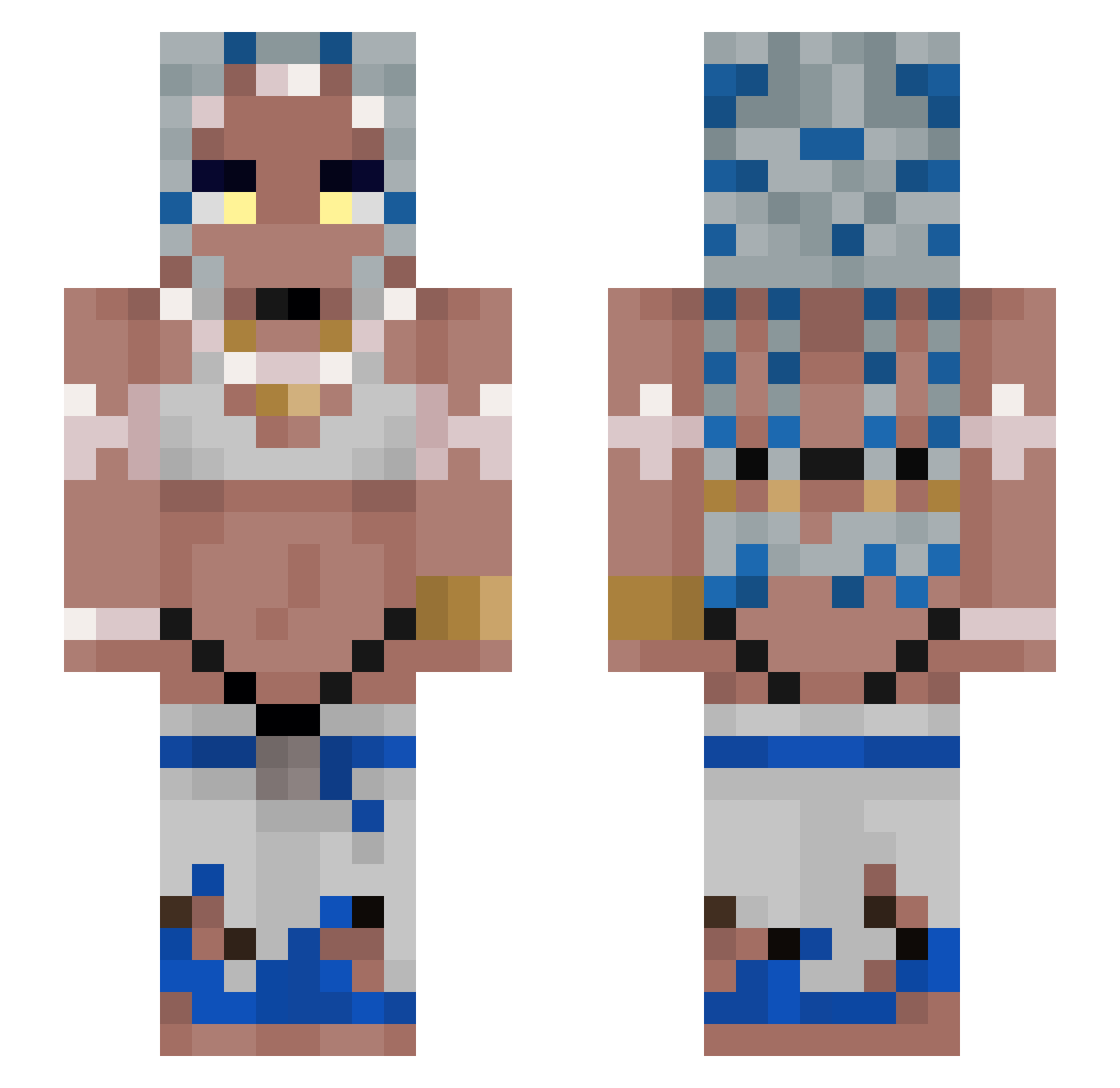 Rockocalypse Minecraft skin, front and back view