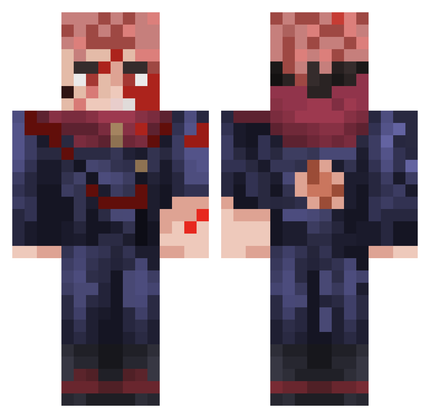 Hurtline Minecraft skin, front and back view