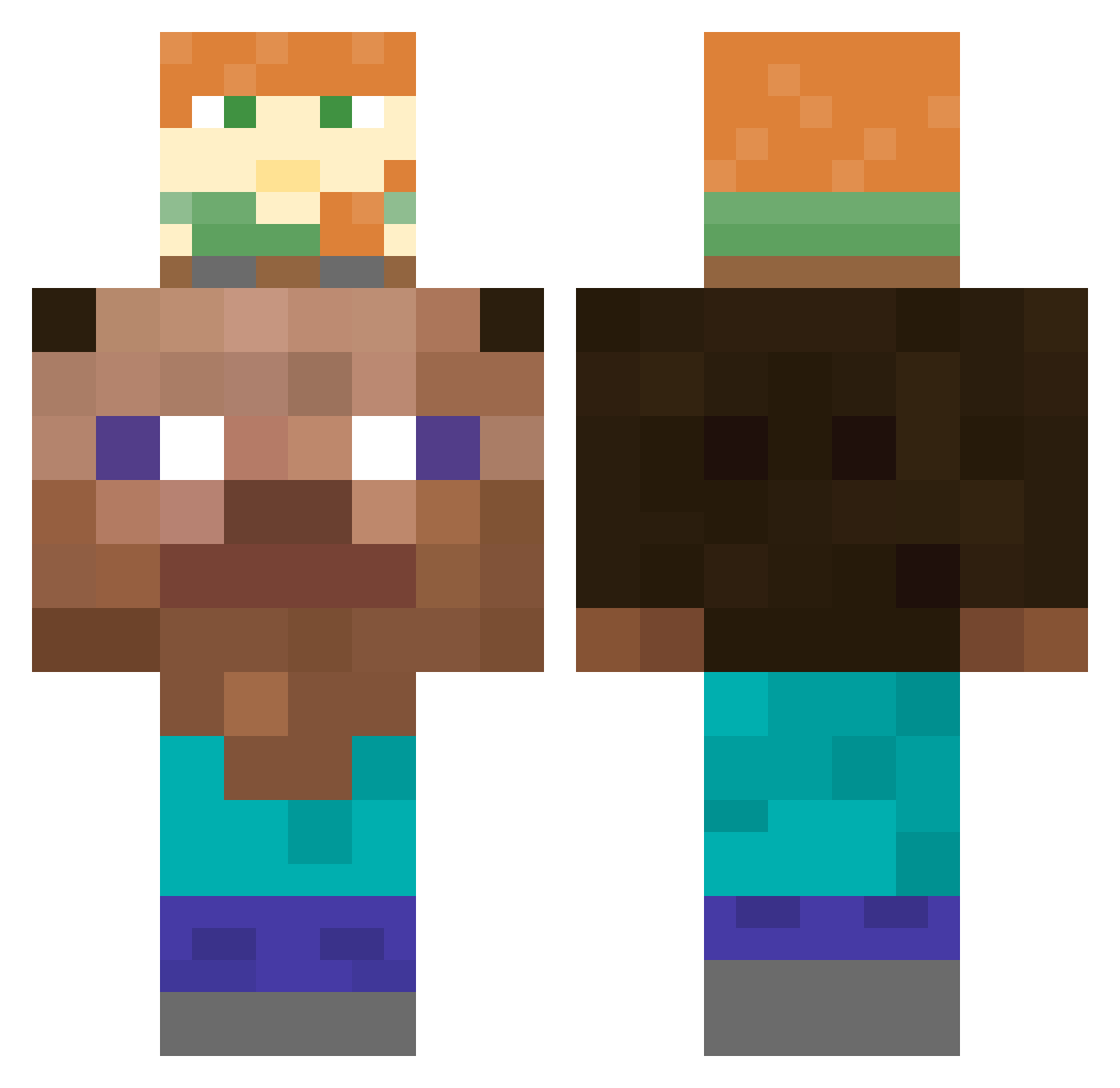bsfired Minecraft skin, front and back view