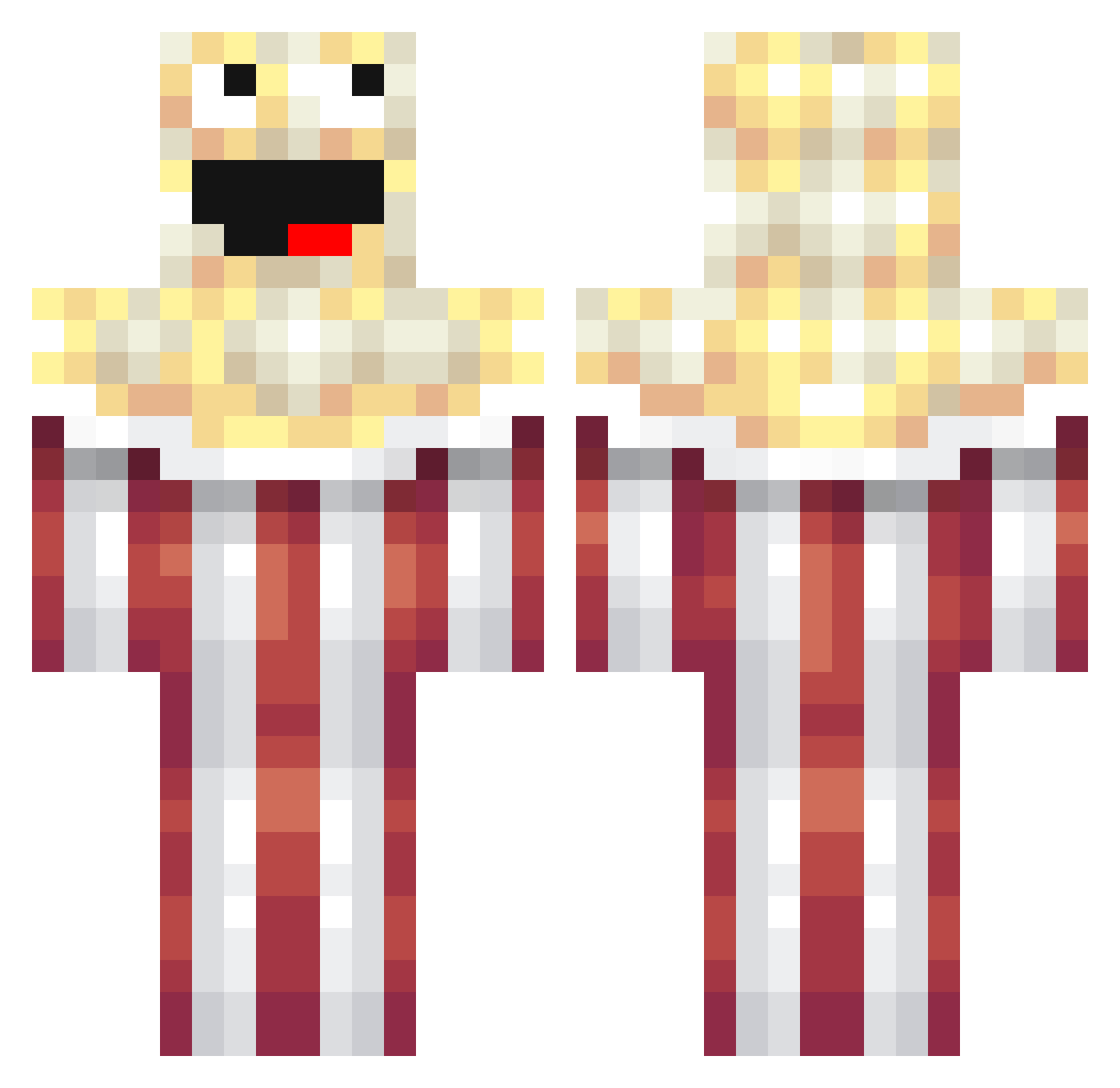InfinityClicks Minecraft skin, front and back view