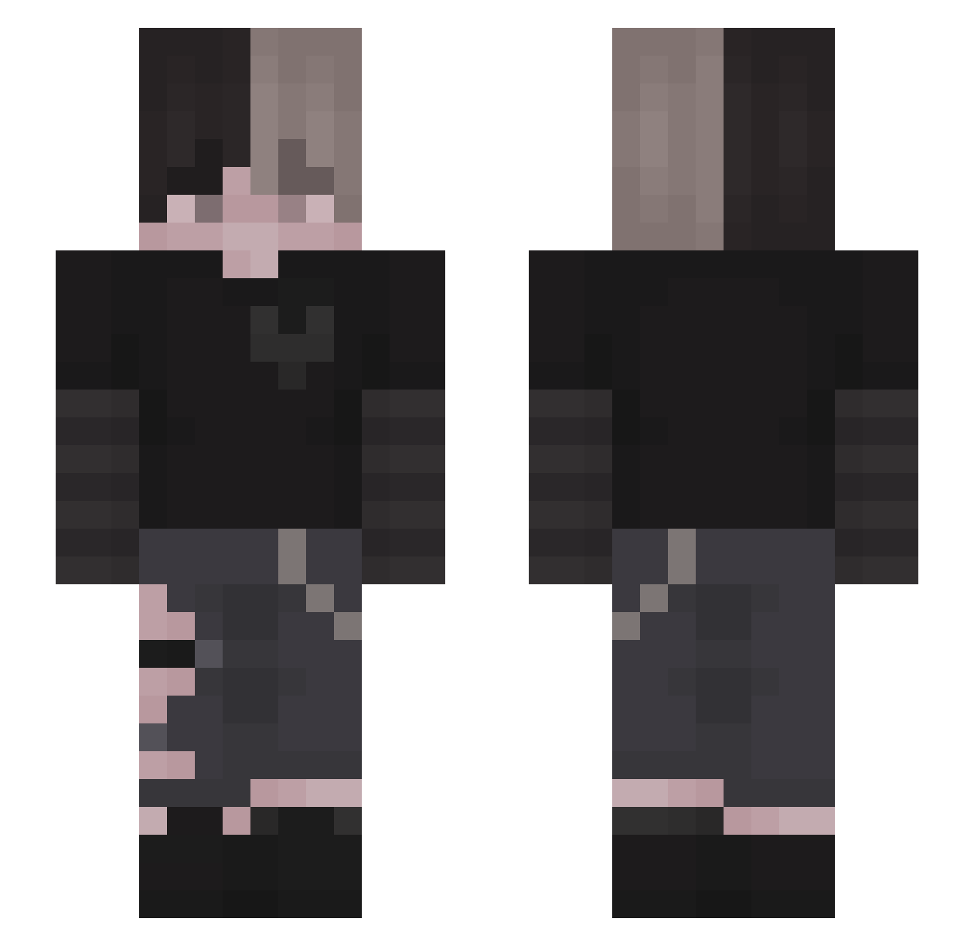 xYqze Minecraft skin, front and back view