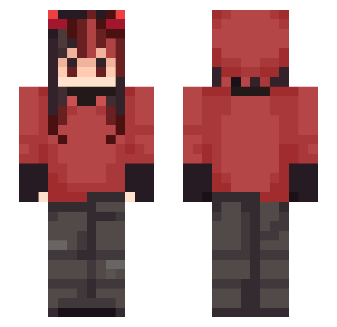 VeeBoom Minecraft skin, front and back view