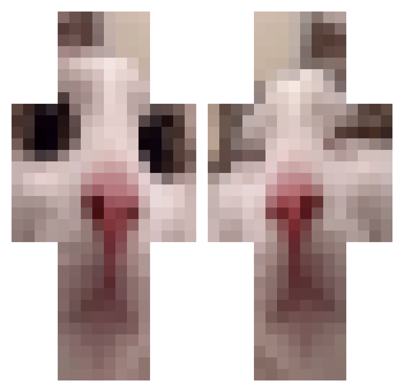 Xcrafted Minecraft skin, front and back view