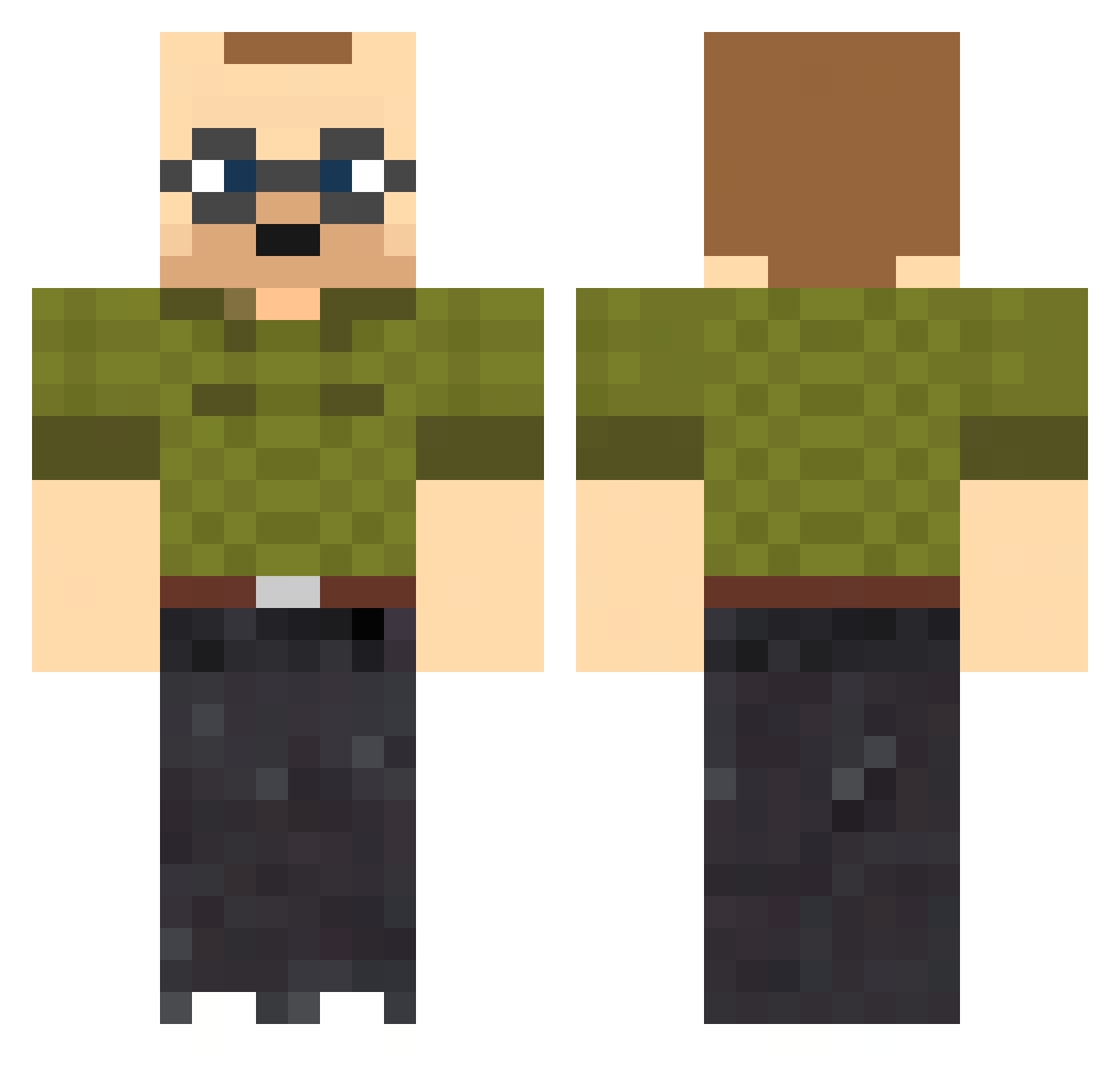 fibsack Minecraft skin, front and back view