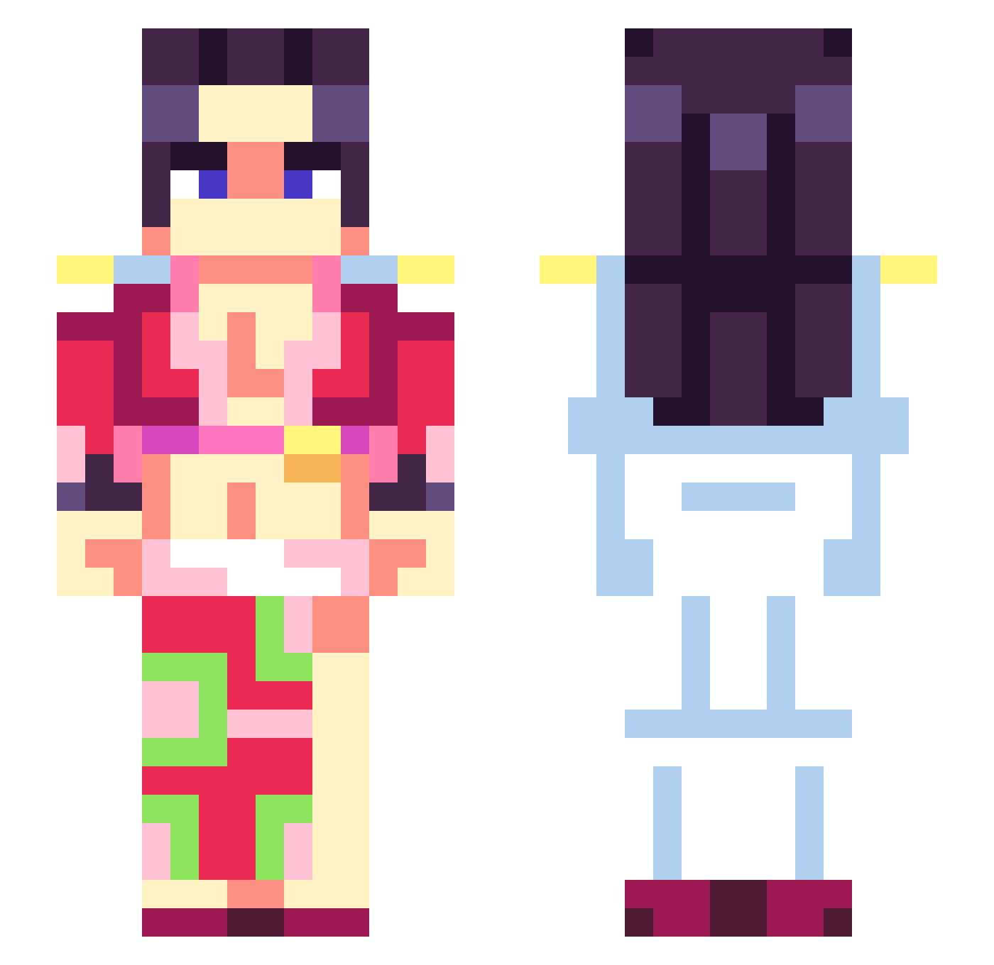 xbluexrosex Minecraft skin, front and back view