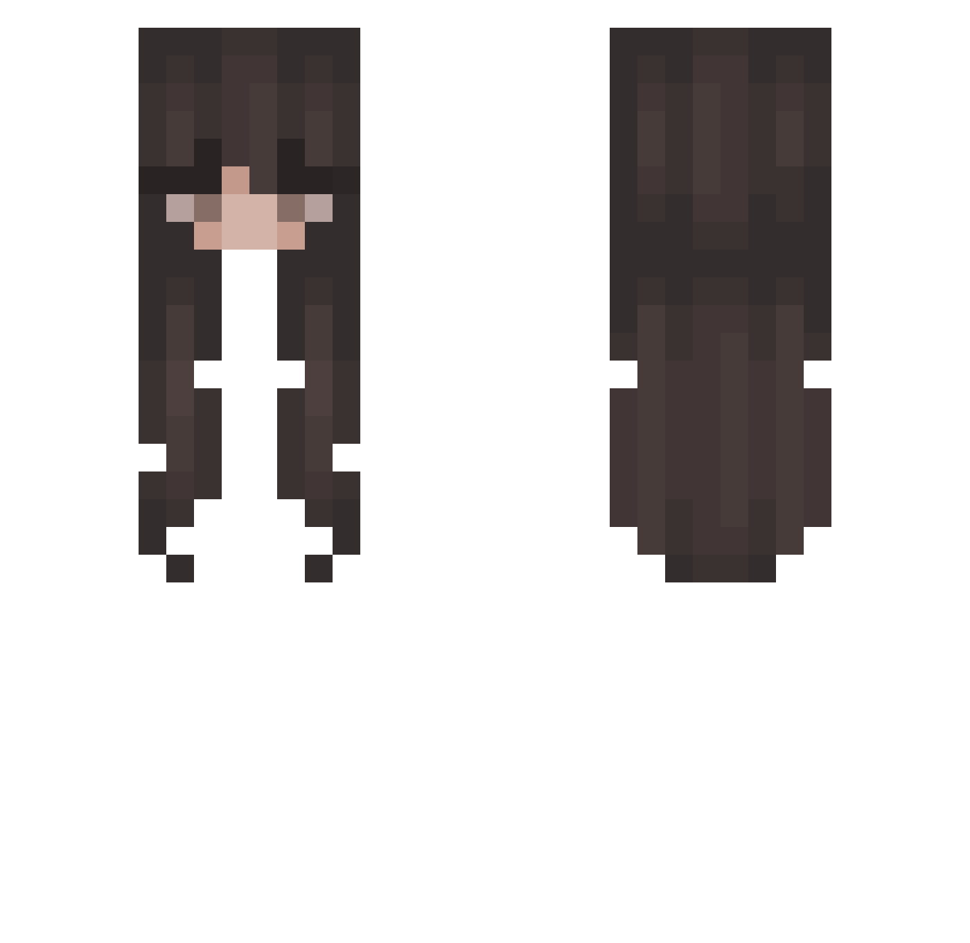 SheBangs Minecraft skin, front and back view