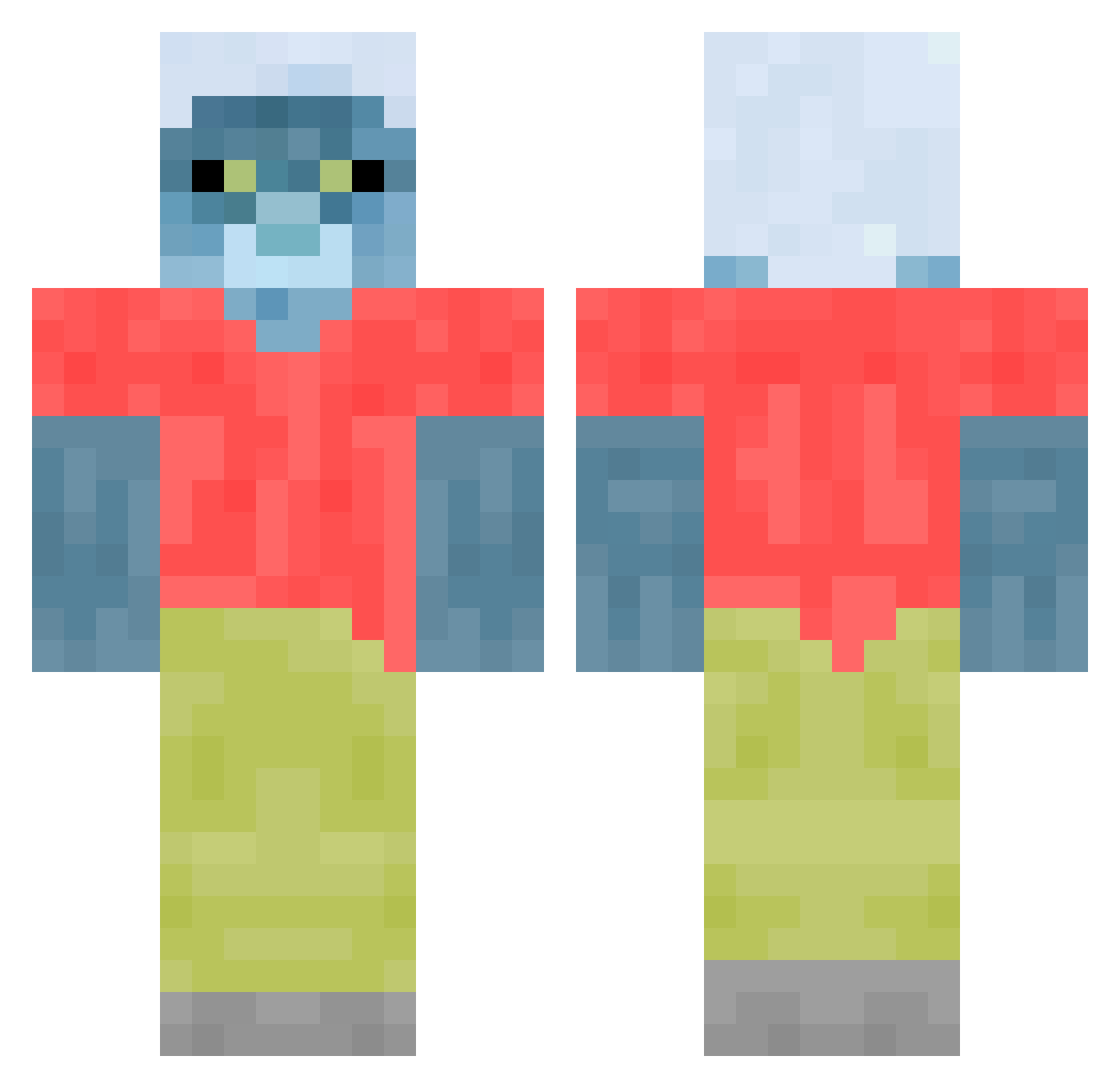 x3rz Minecraft skin, front and back view