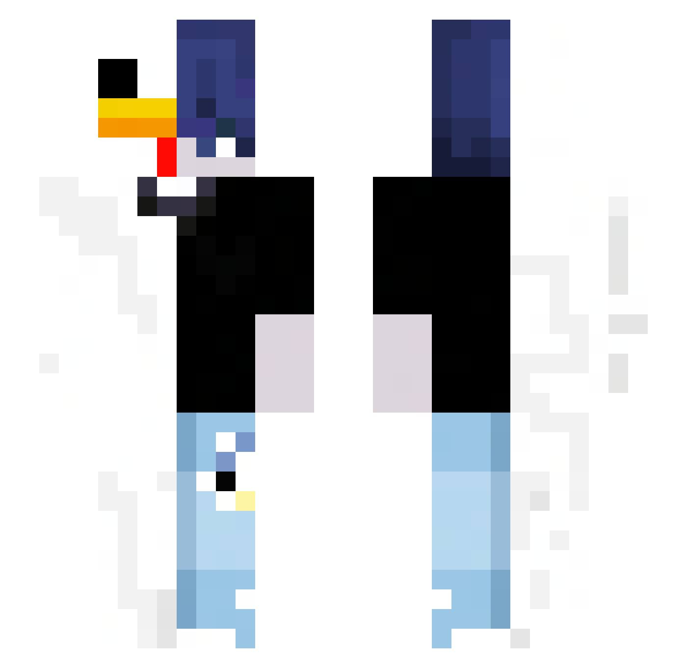 Qtago Minecraft skin, front and back view