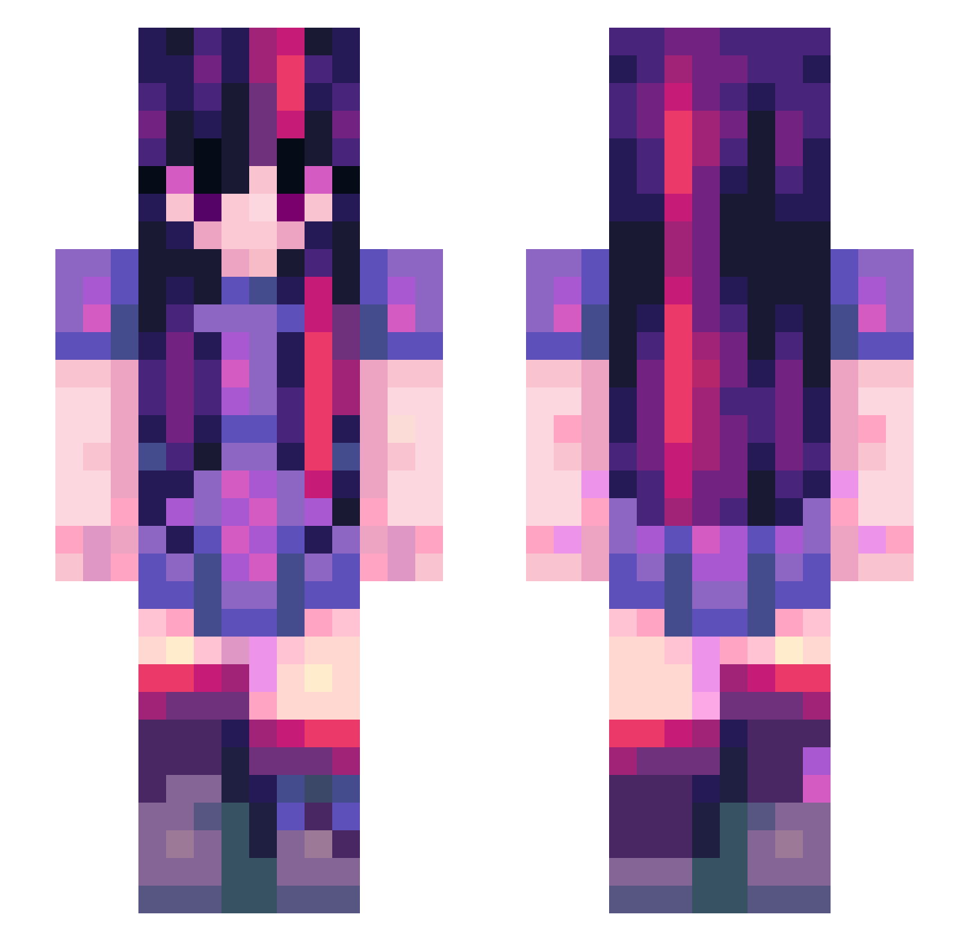 PandaBearInField Minecraft skin, front and back view