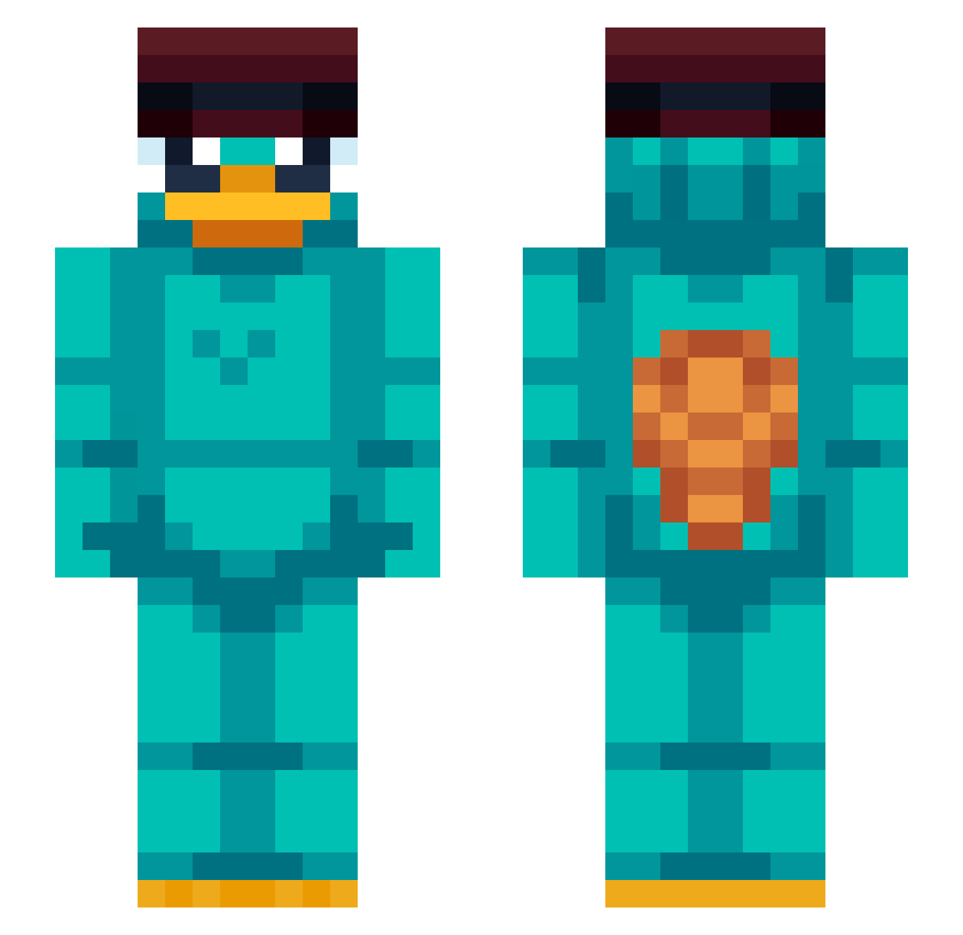 T0asterBread Minecraft skin, front and back view