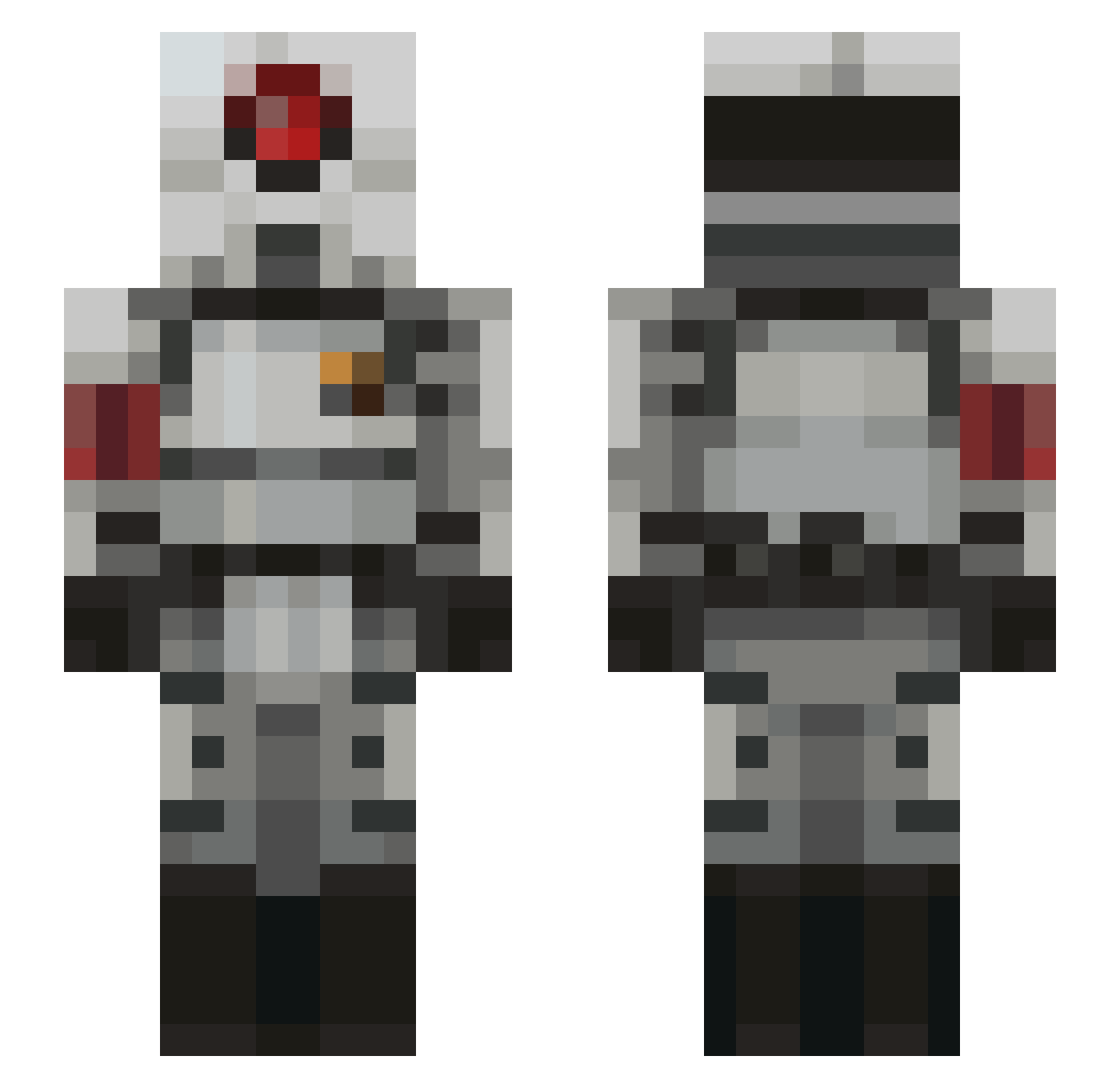 SK3L3TONIZ3R Minecraft skin, front and back view