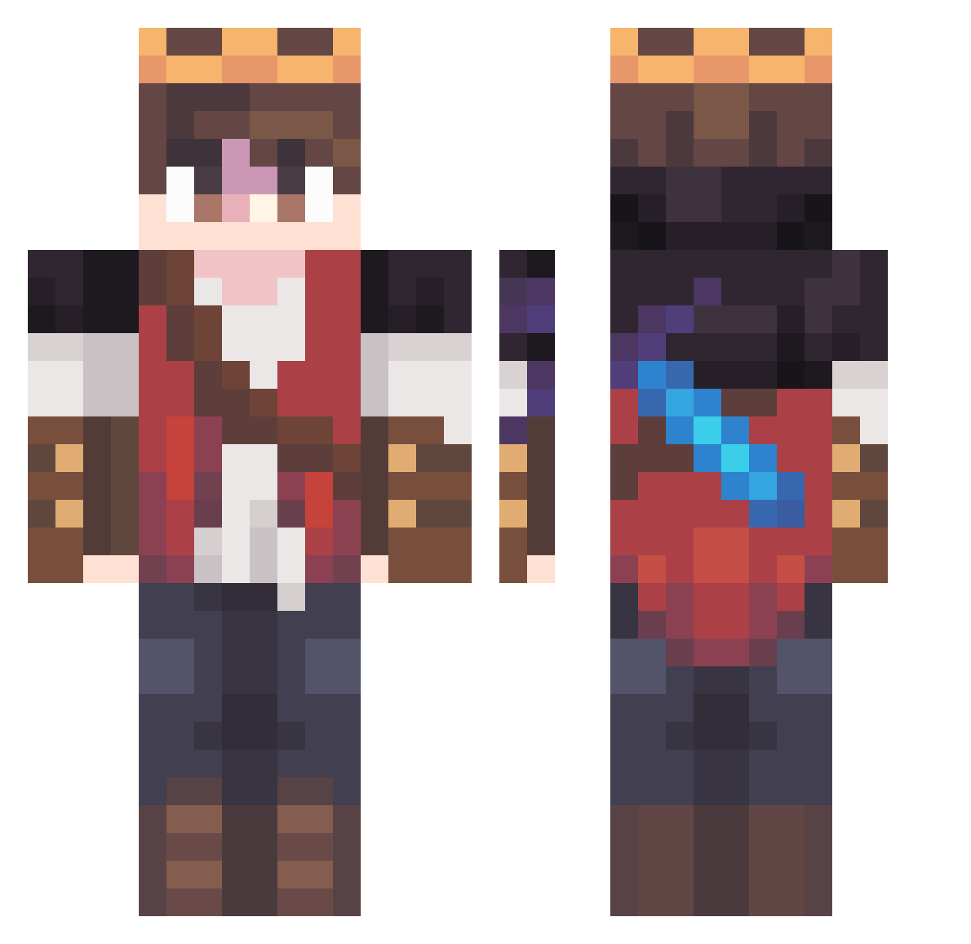 Vanilkalce Minecraft skin, front and back view
