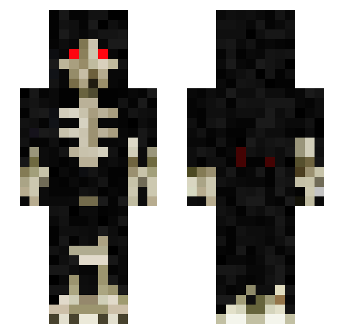 DeathFunds Minecraft skin, front and back view