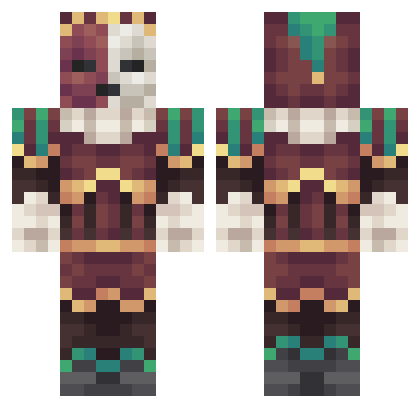 JitterySocks Minecraft skin, front and back view