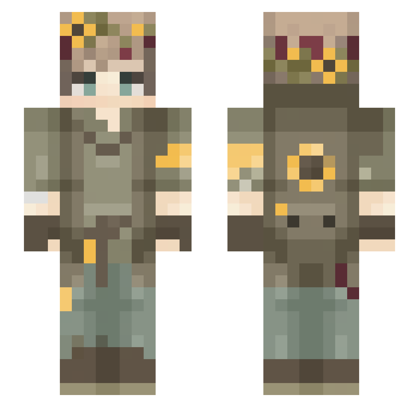 Soldritch Minecraft skin, front and back view