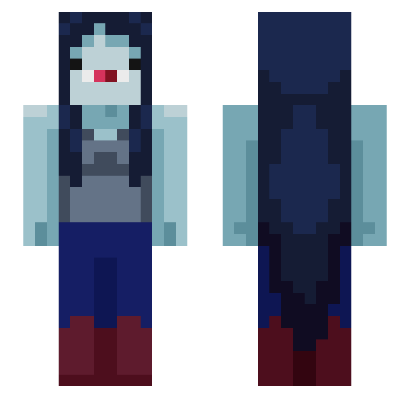 restlessgoth Minecraft skin, front and back view