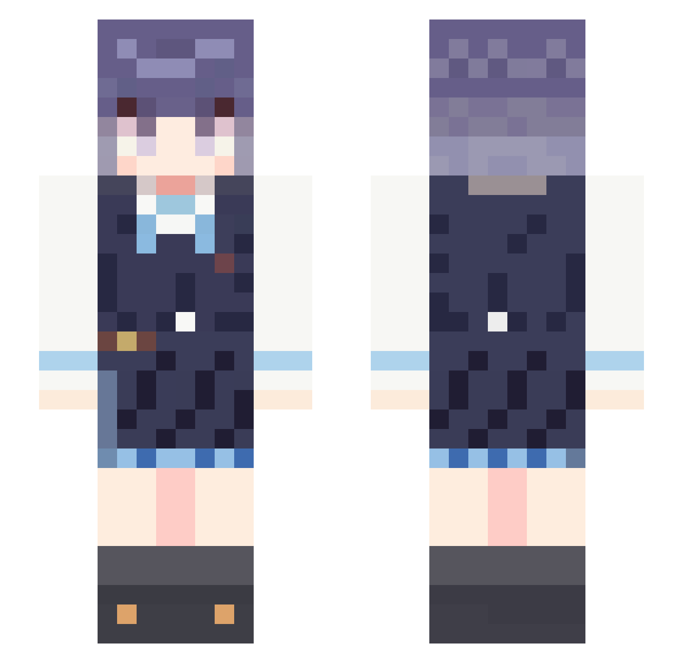 sorotan Minecraft skin, front and back view