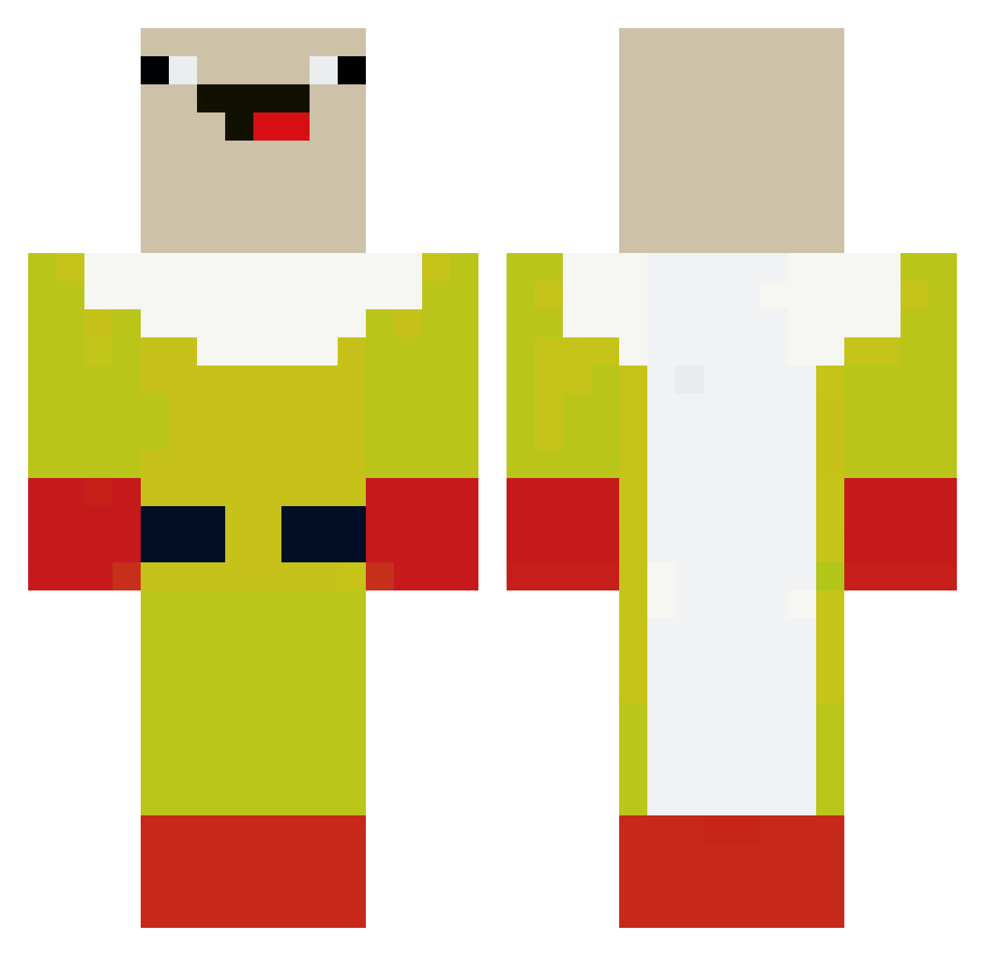 Whitened Minecraft skin, front and back view
