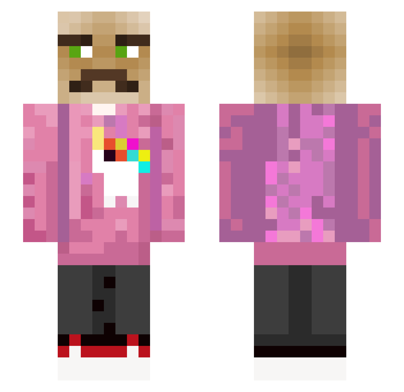 EggAndBacon Minecraft skin, front and back view