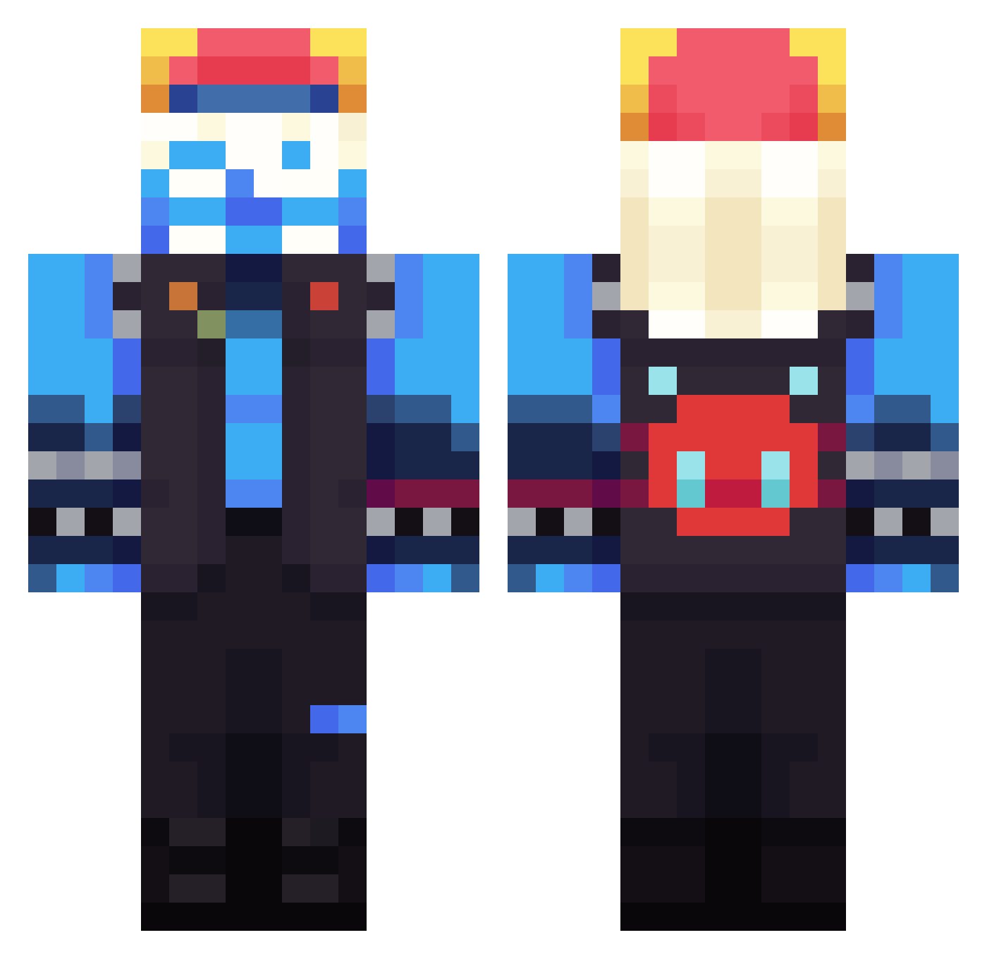 DewieDrop Minecraft skin, front and back view