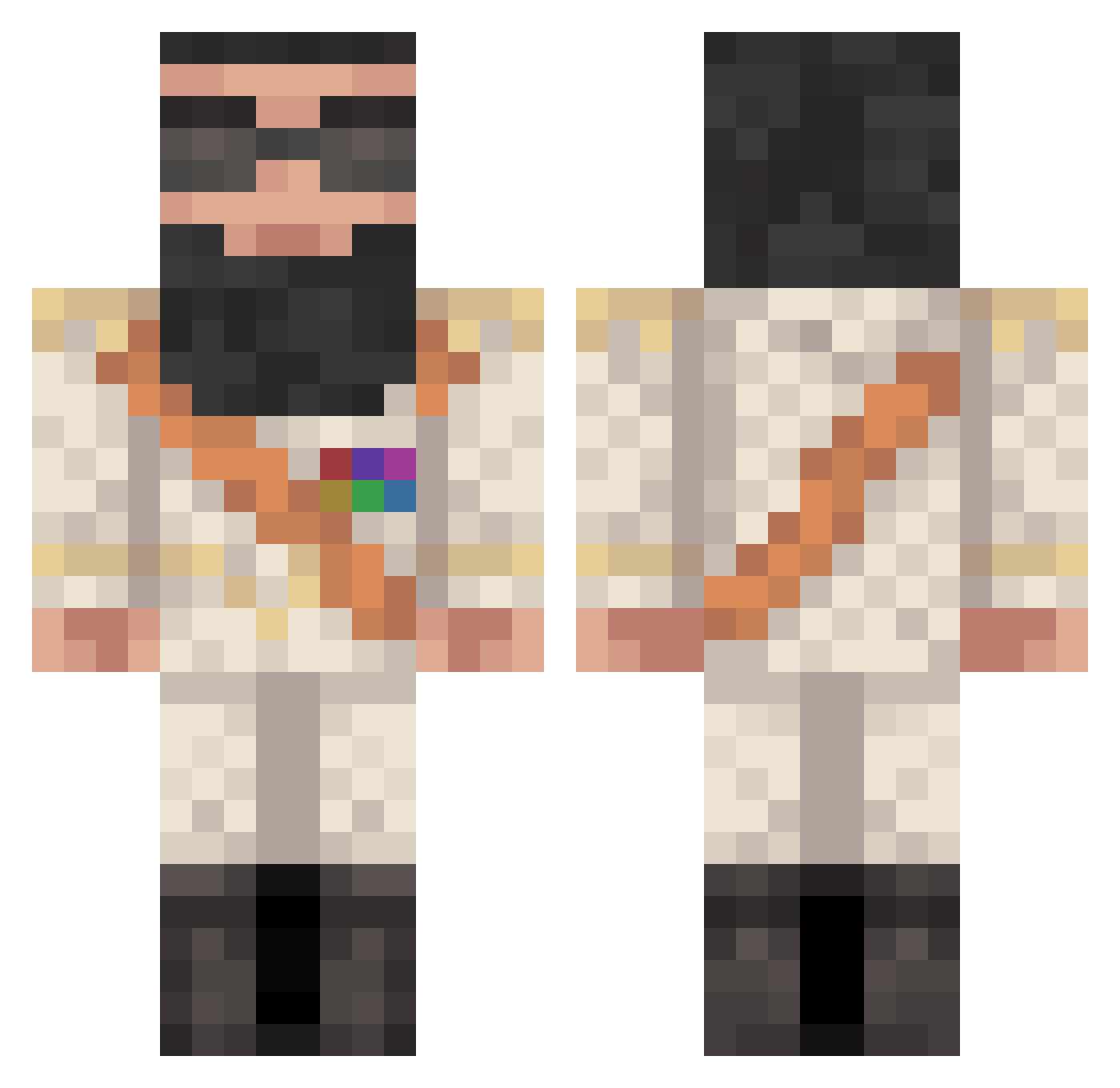 DrSimii Minecraft skin, front and back view