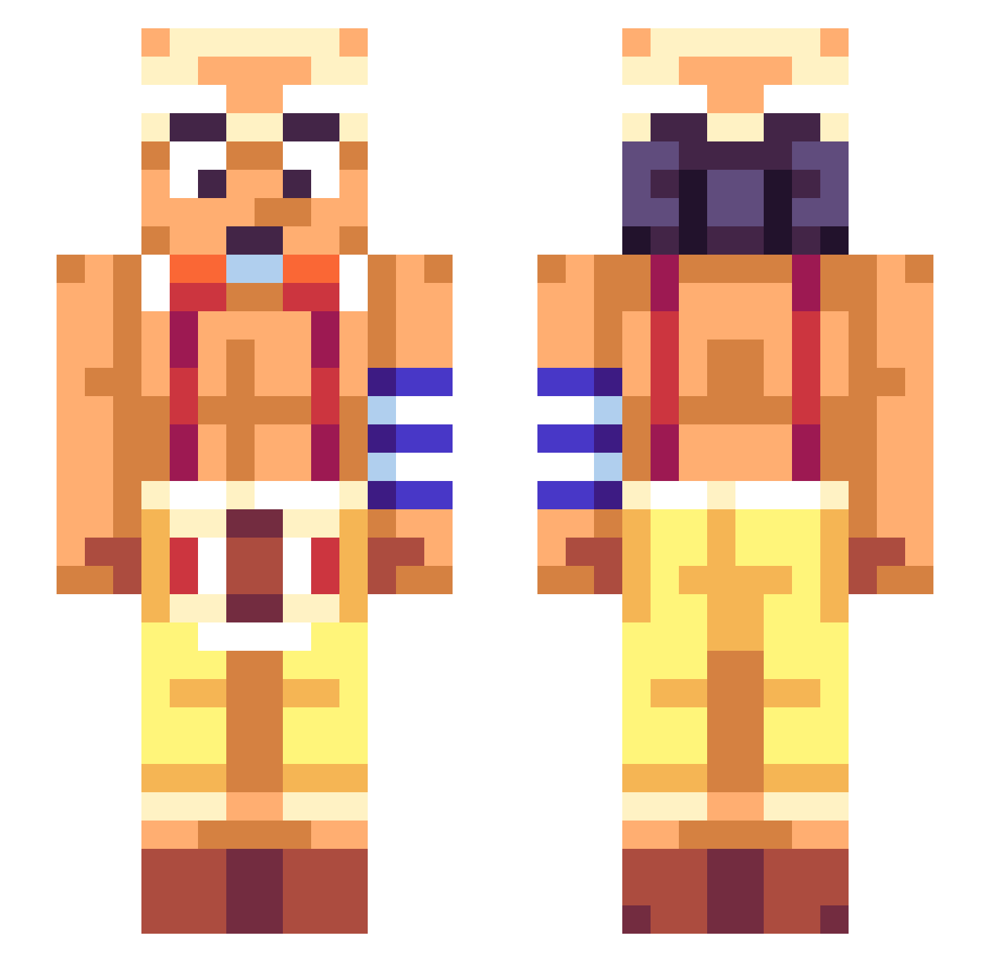 xSaze Minecraft skin, front and back view