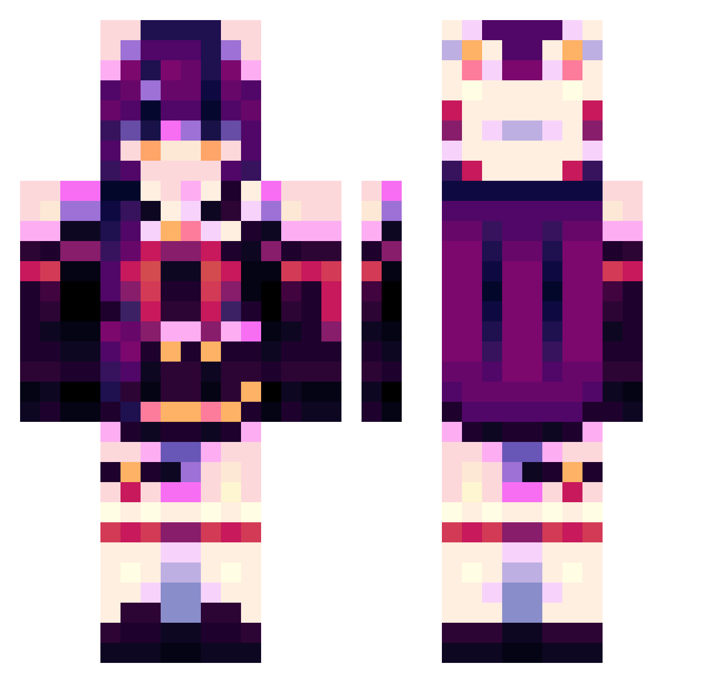 PurplleAmethyst Minecraft skin, front and back view