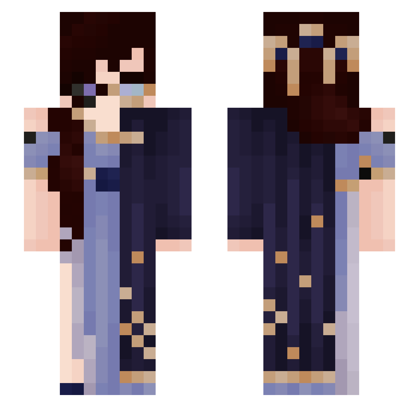 SkullyBlu Minecraft skin, front and back view