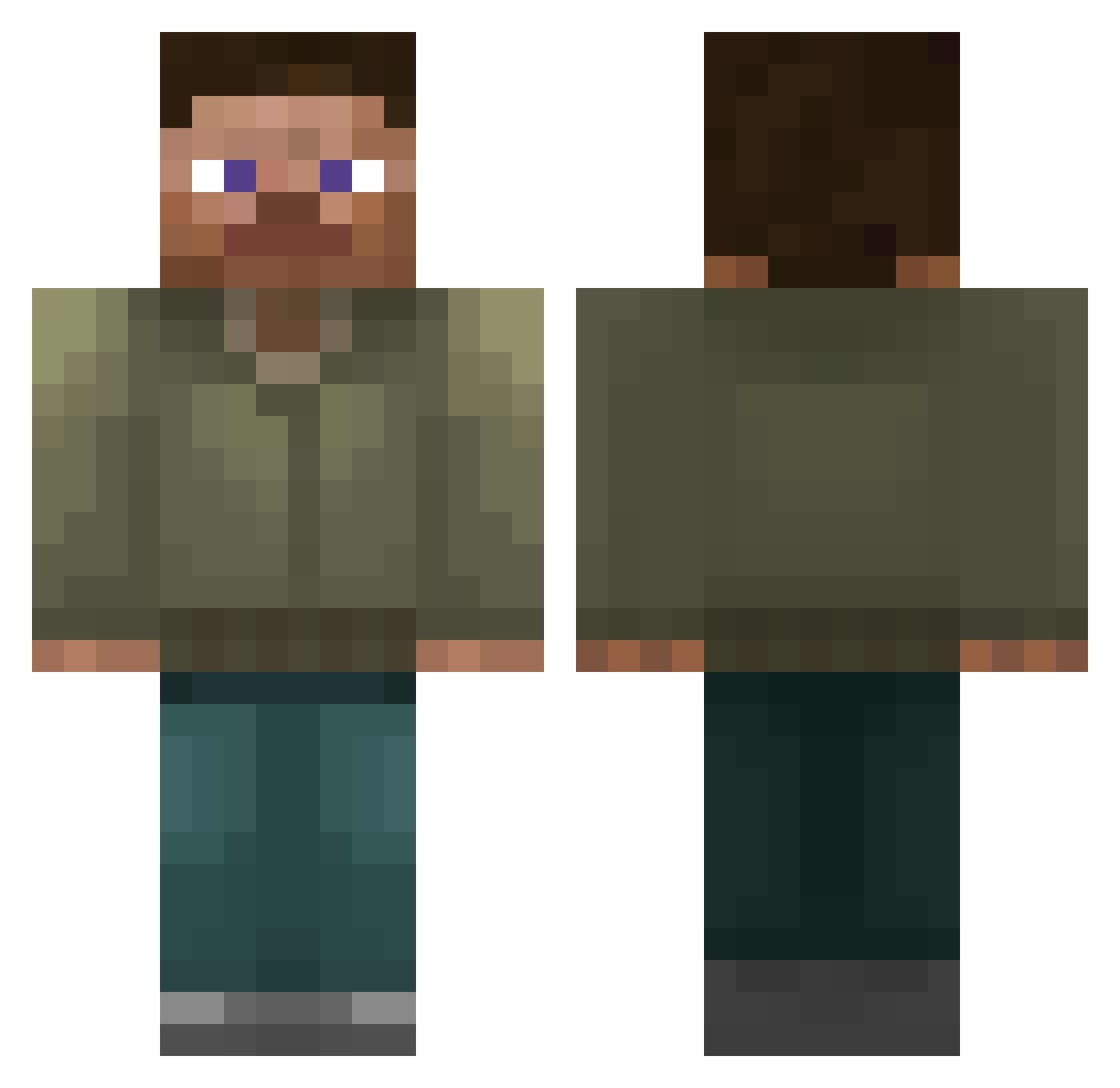 Postmortal0 Minecraft skin, front and back view