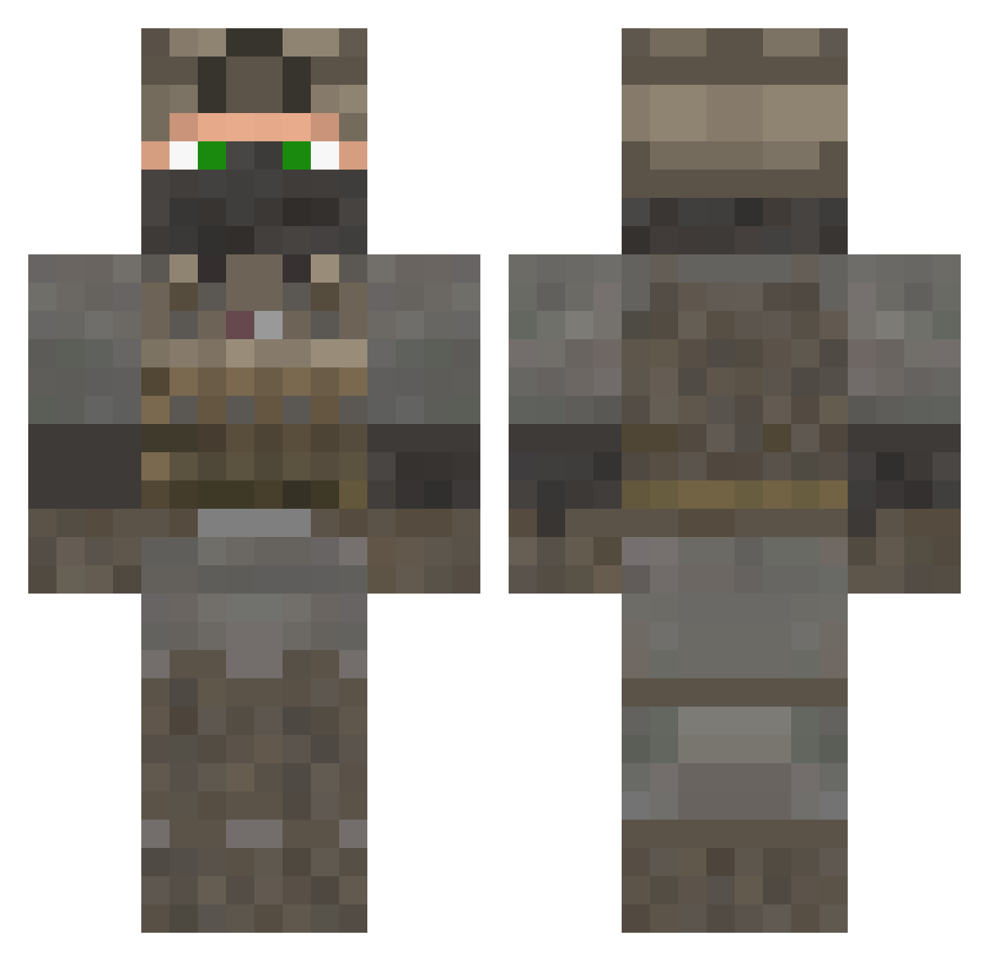 RaptOmega Minecraft skin, front and back view
