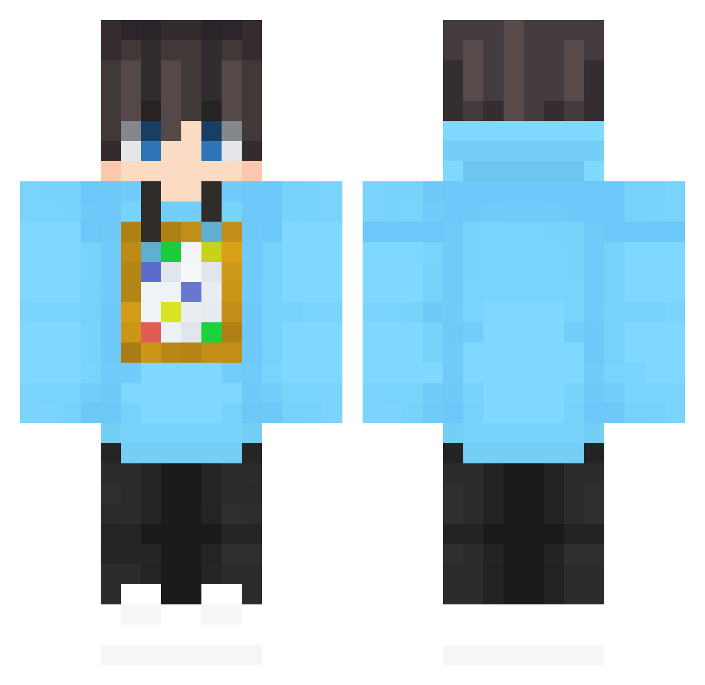 Bombastry Minecraft skin, front and back view