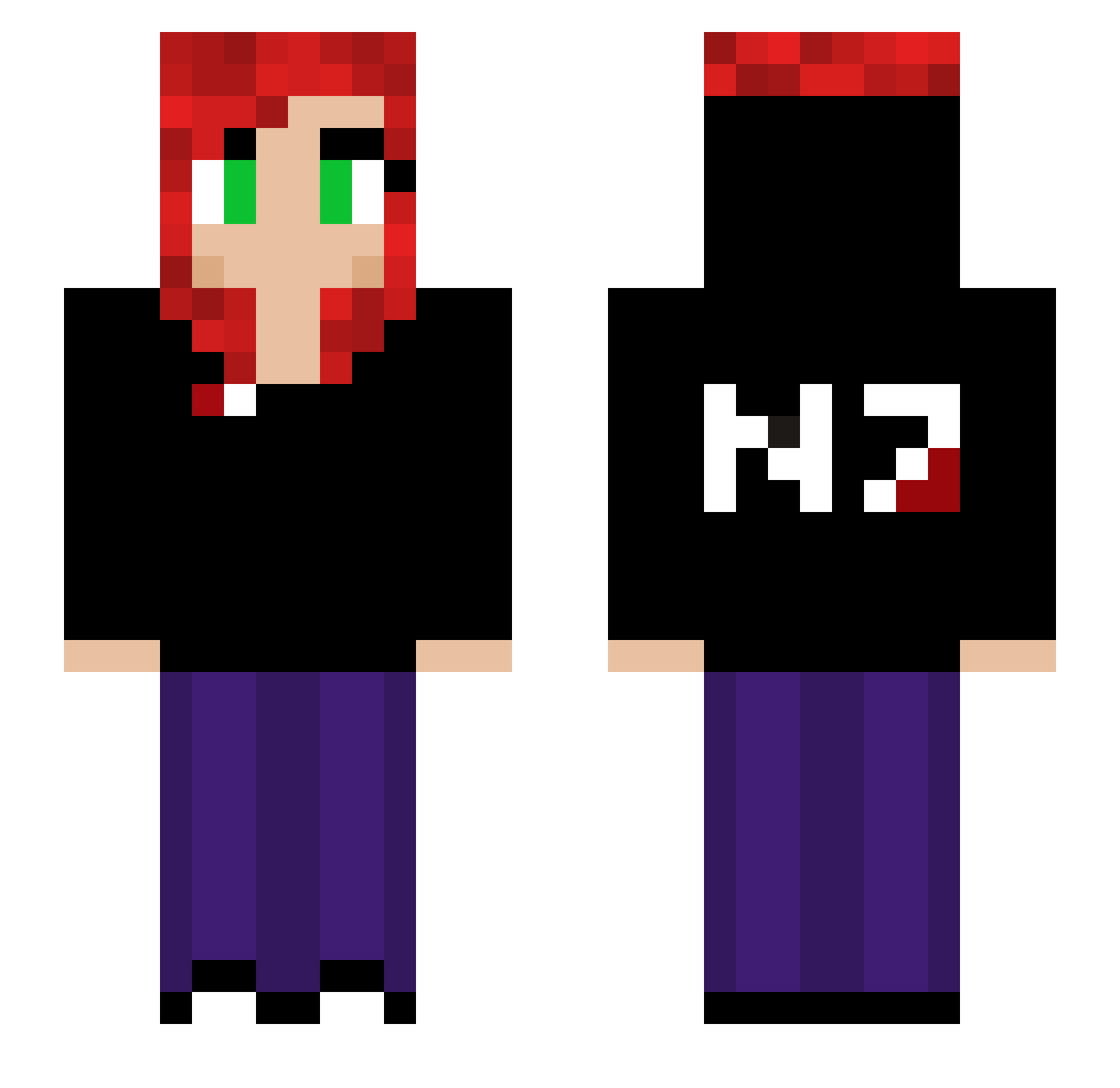 Redbloods Minecraft skin, front and back view