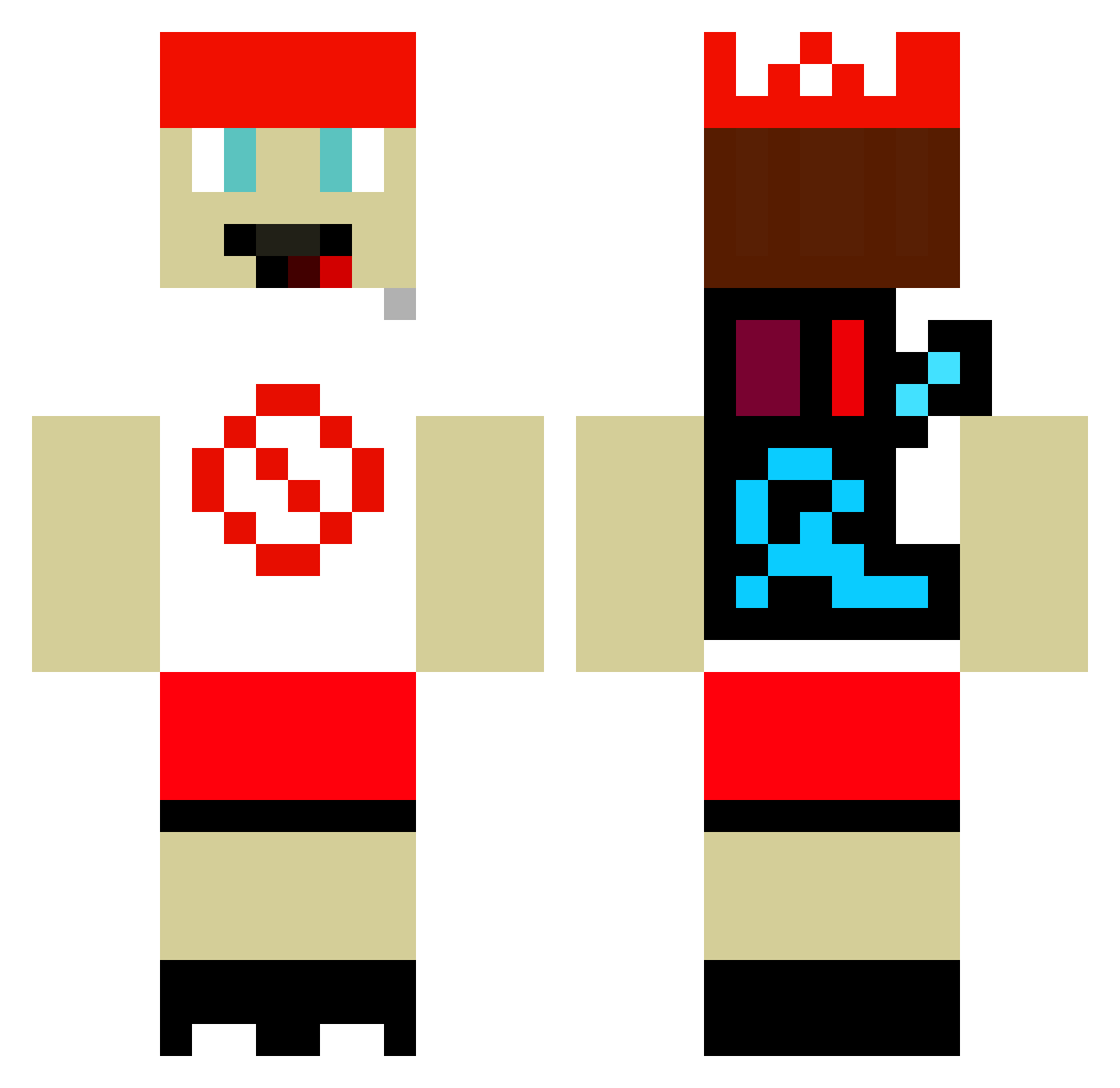 TooMuchBoss Minecraft skin, front and back view