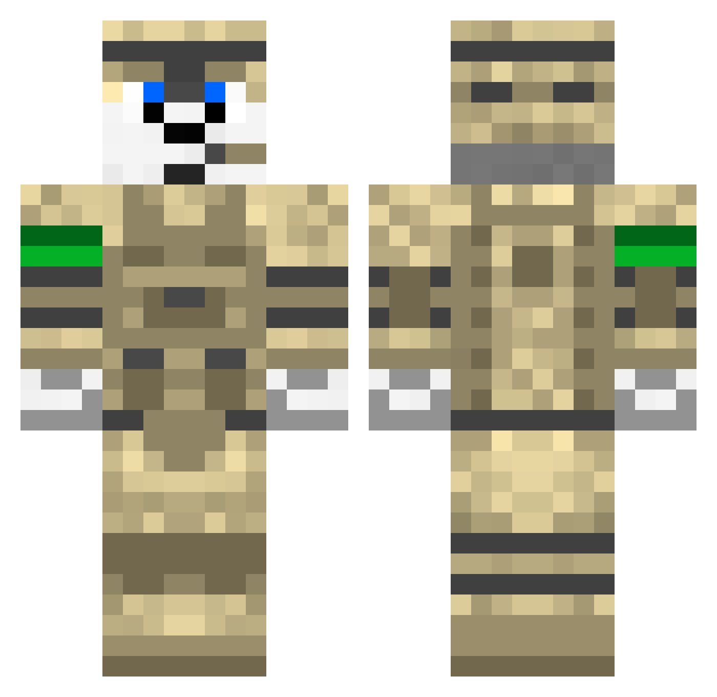 SergeantDoggo Minecraft skin, front and back view