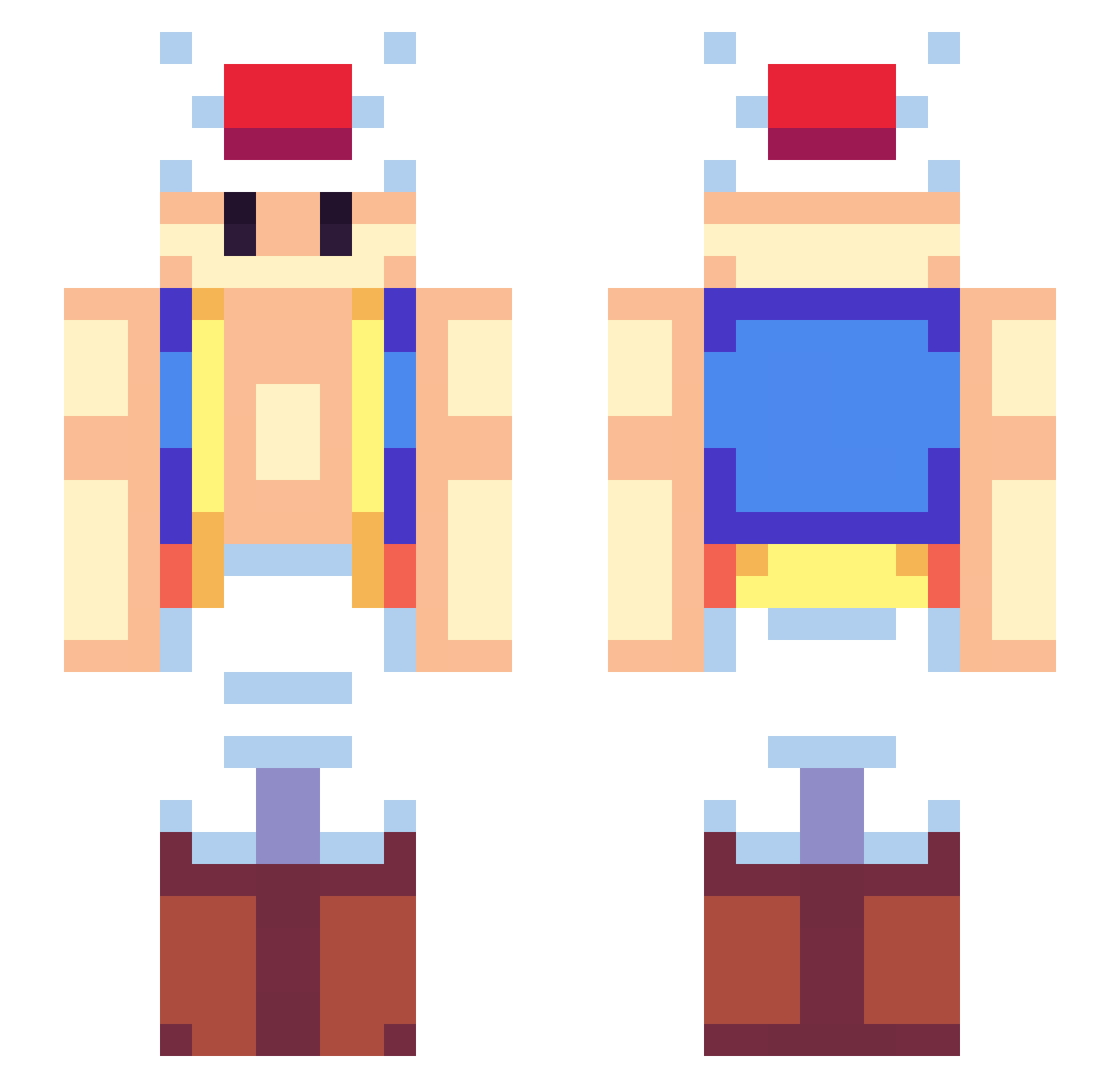 Klaxii Minecraft skin, front and back view