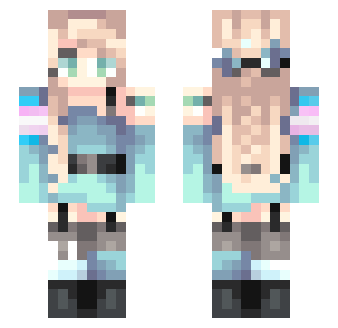 Luna_Sapphic Minecraft skin, front and back view