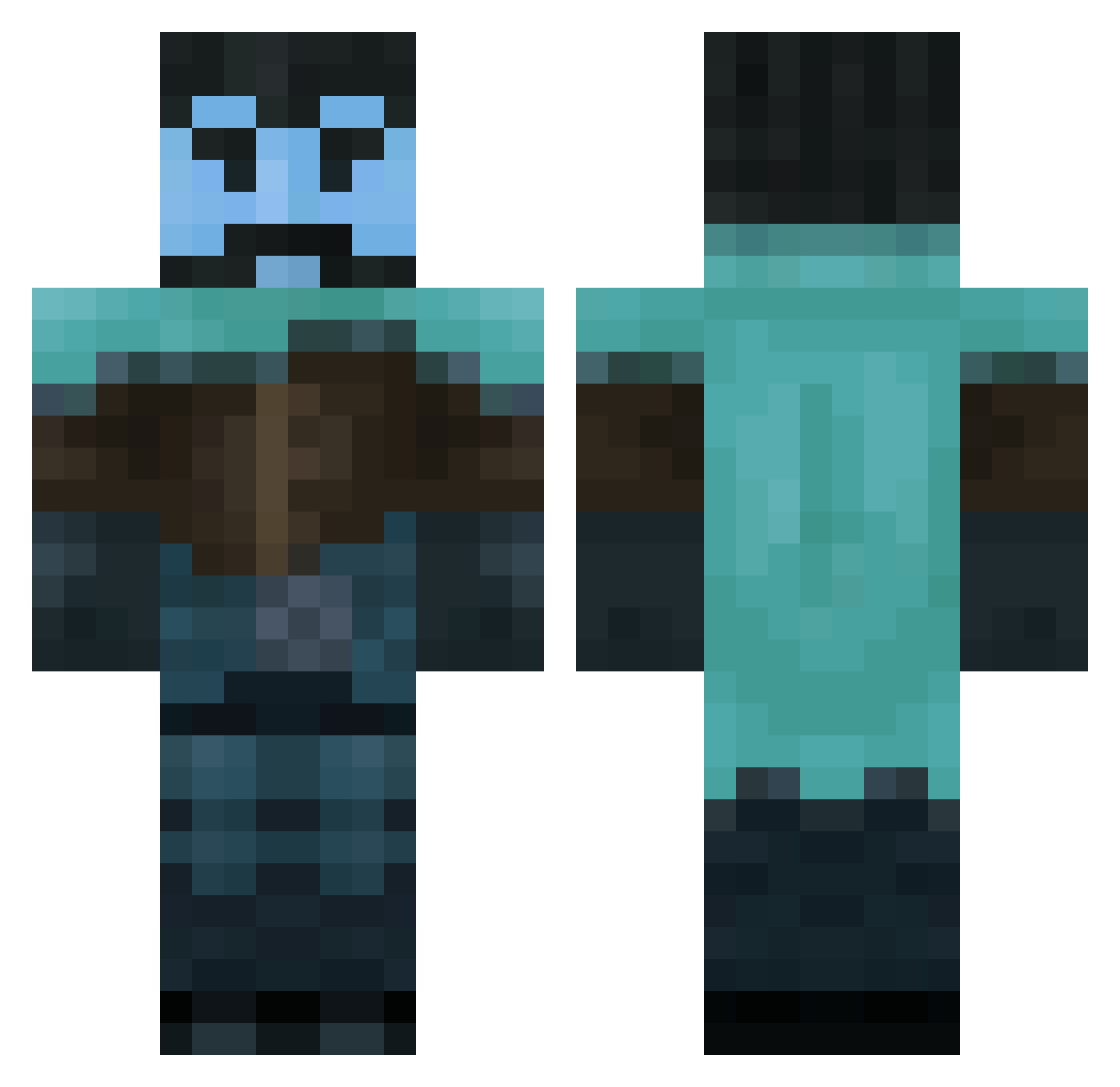 Wheeelsss Minecraft skin, front and back view