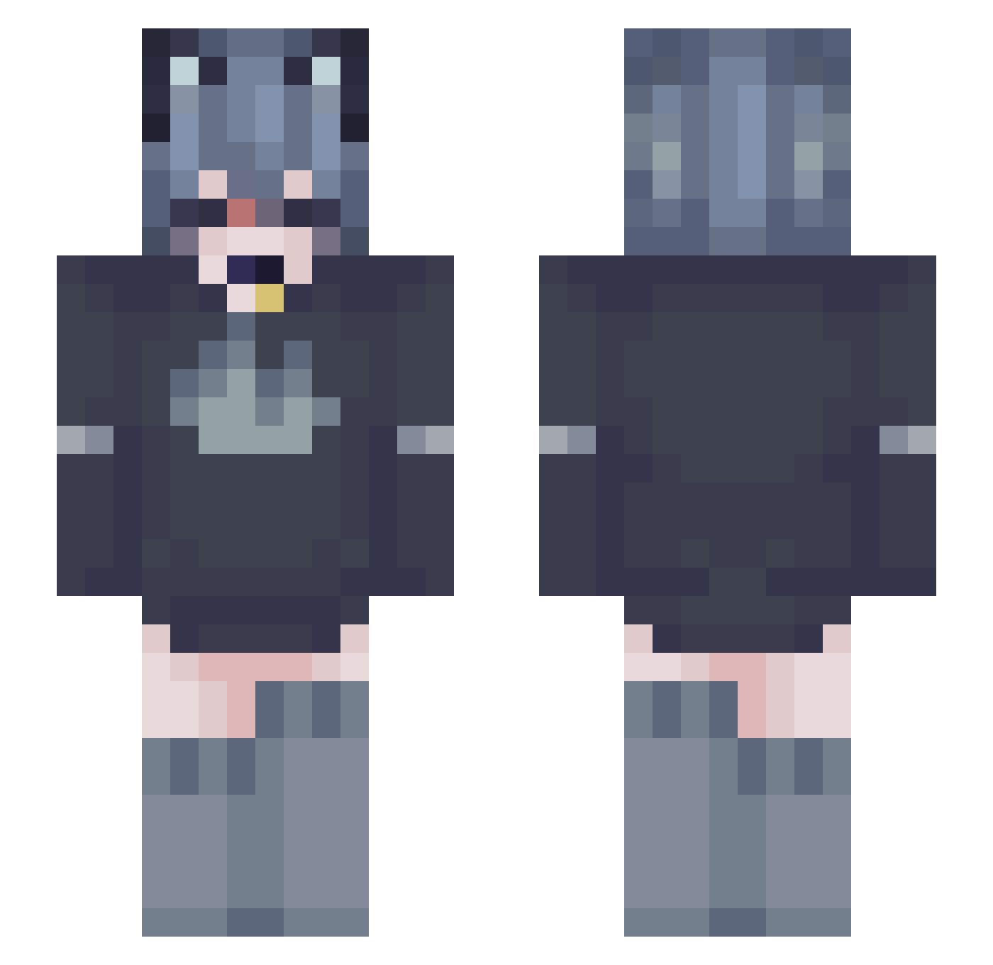 doescrime Minecraft skin, front and back view