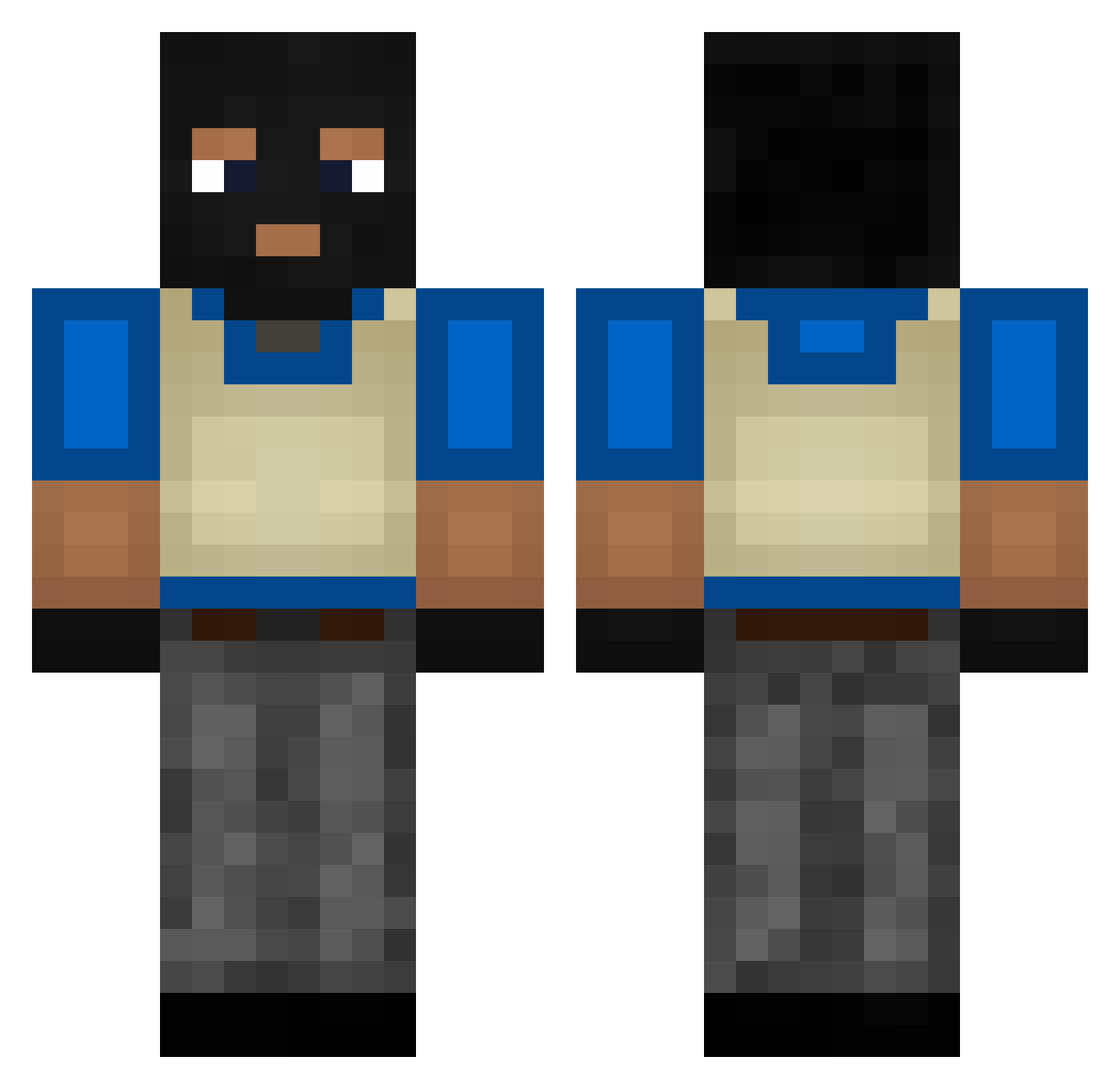 Armouries Minecraft skin, front and back view