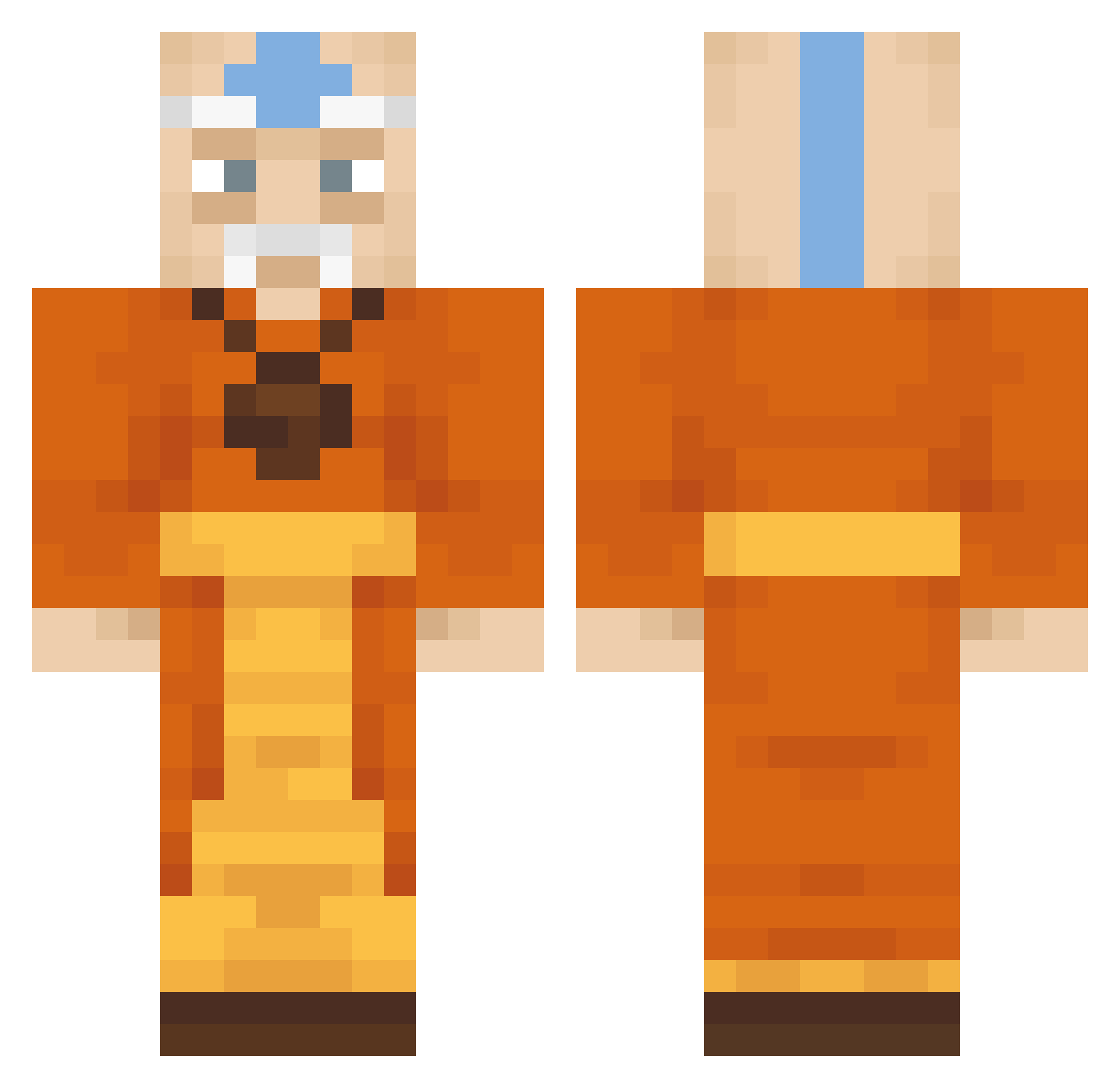 TVi Minecraft skin, front and back view