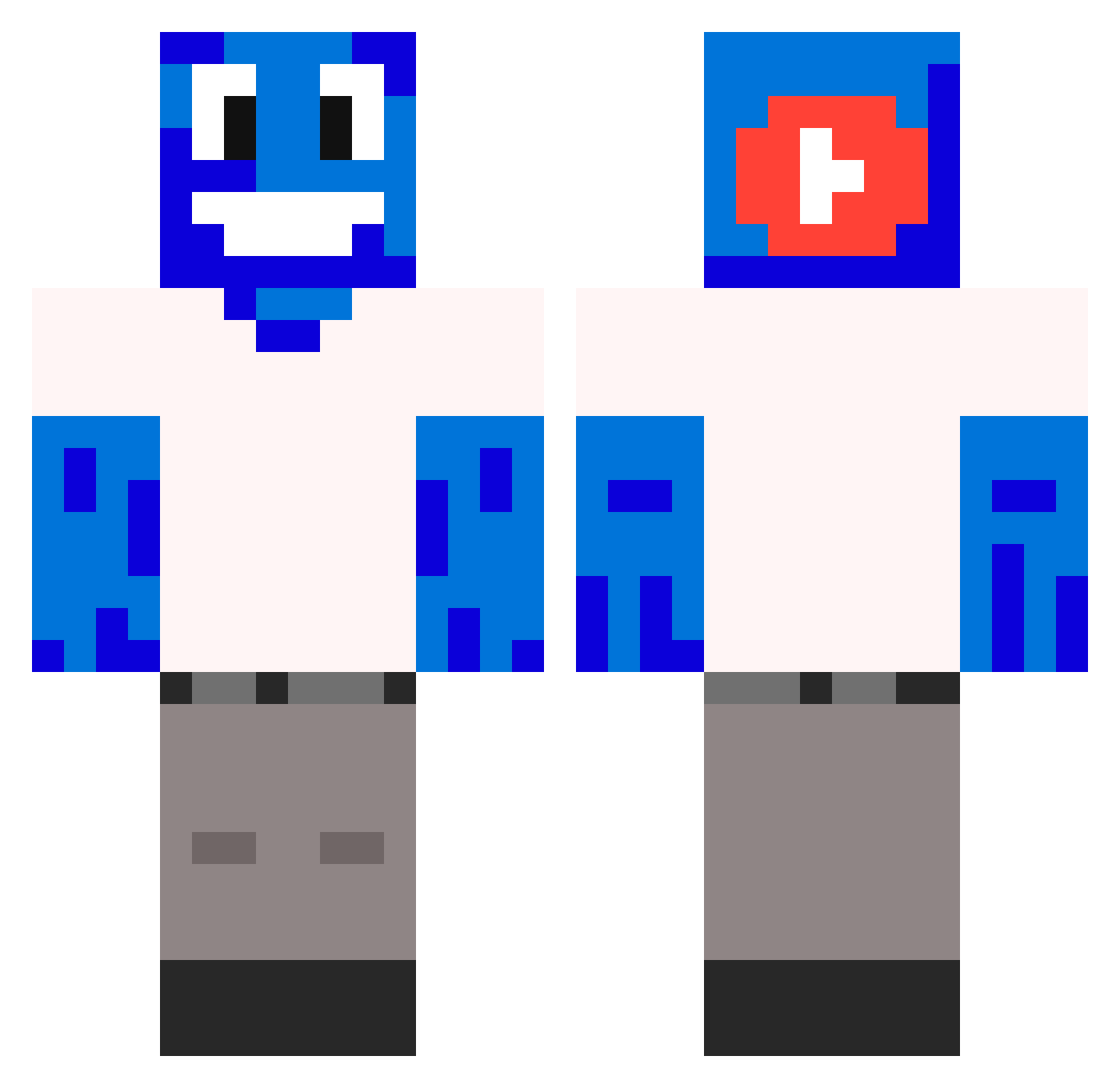 Toothinvader Minecraft skin, front and back view