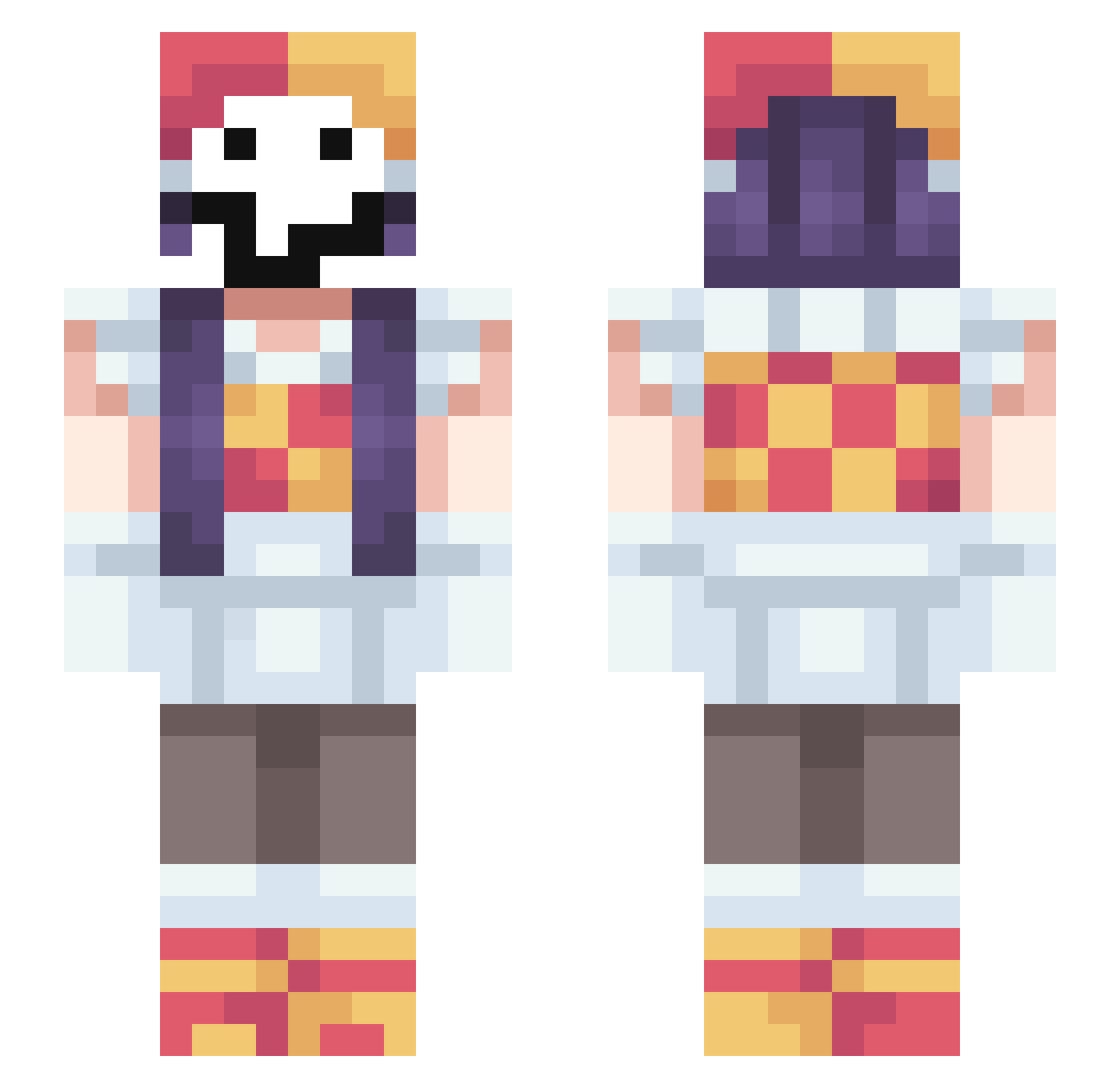 Meawk Minecraft skin, front and back view