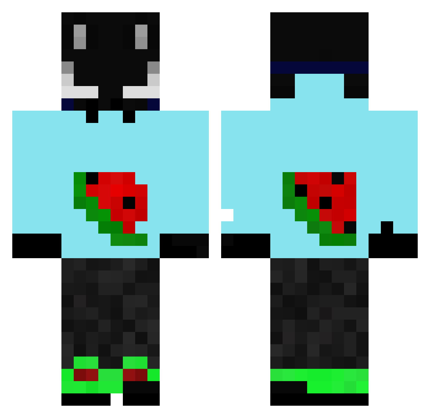 P2vun Minecraft skin, front and back view